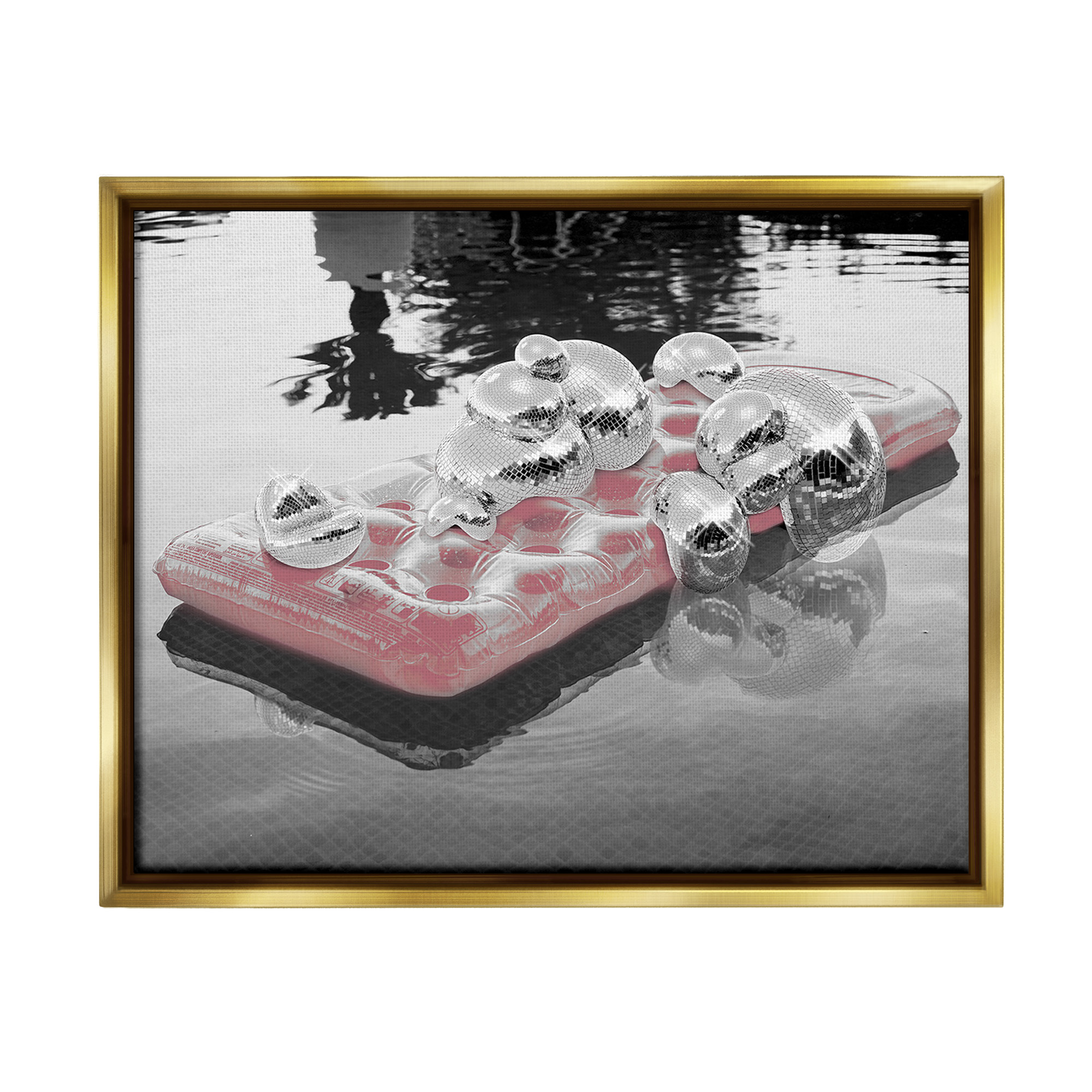 Stupell Industries Disco Balls Pool Float Abstract Painting Gold Floater Framed Canvas Art Print Wall Art, 21 x 17