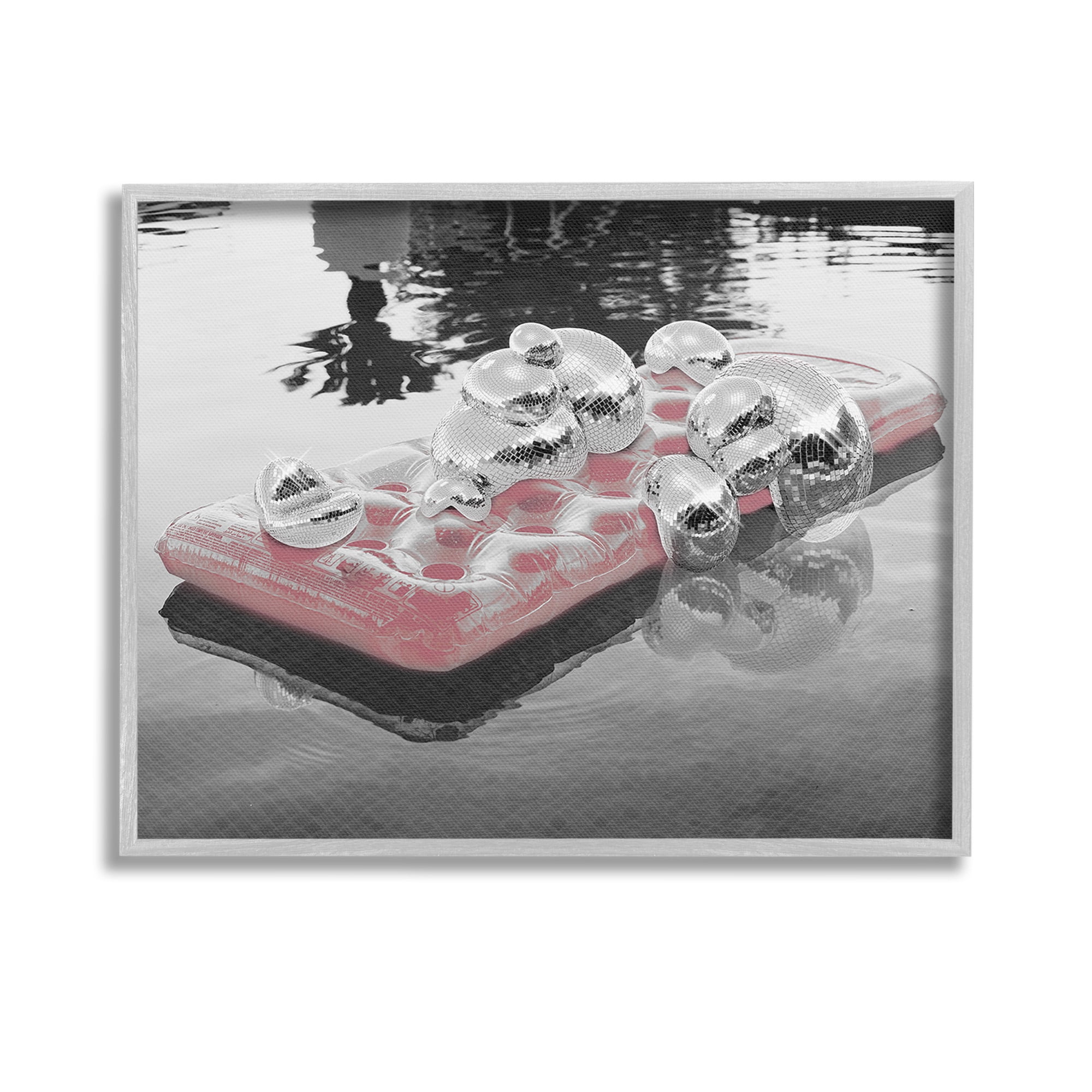 Stupell Industries Disco Balls Pool Float Abstract Painting Gray Framed Art Print Wall Art, 14 x 11