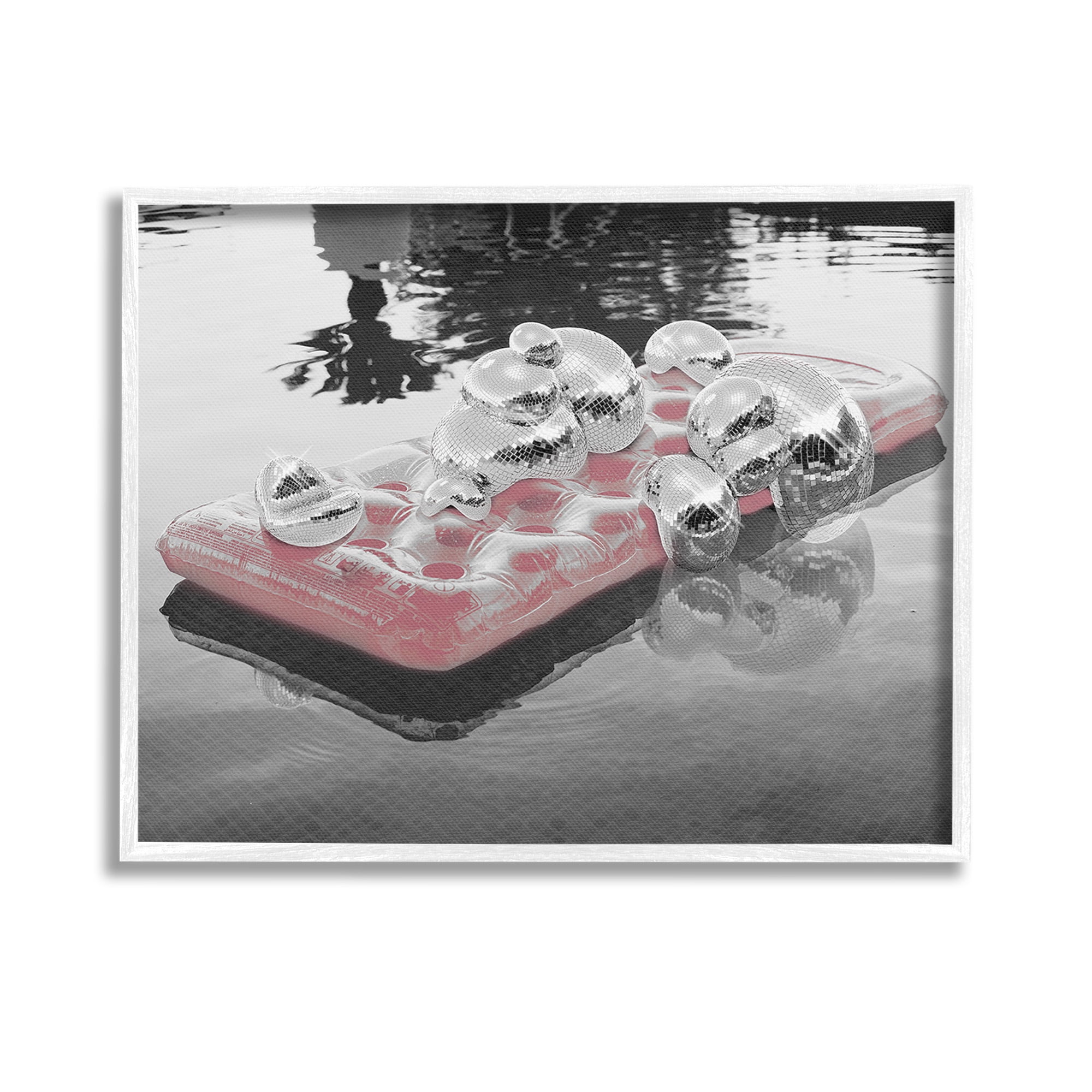 Stupell Industries Disco Balls Pool Float Abstract Painting White Framed Art Print Wall Art, 14 x 11