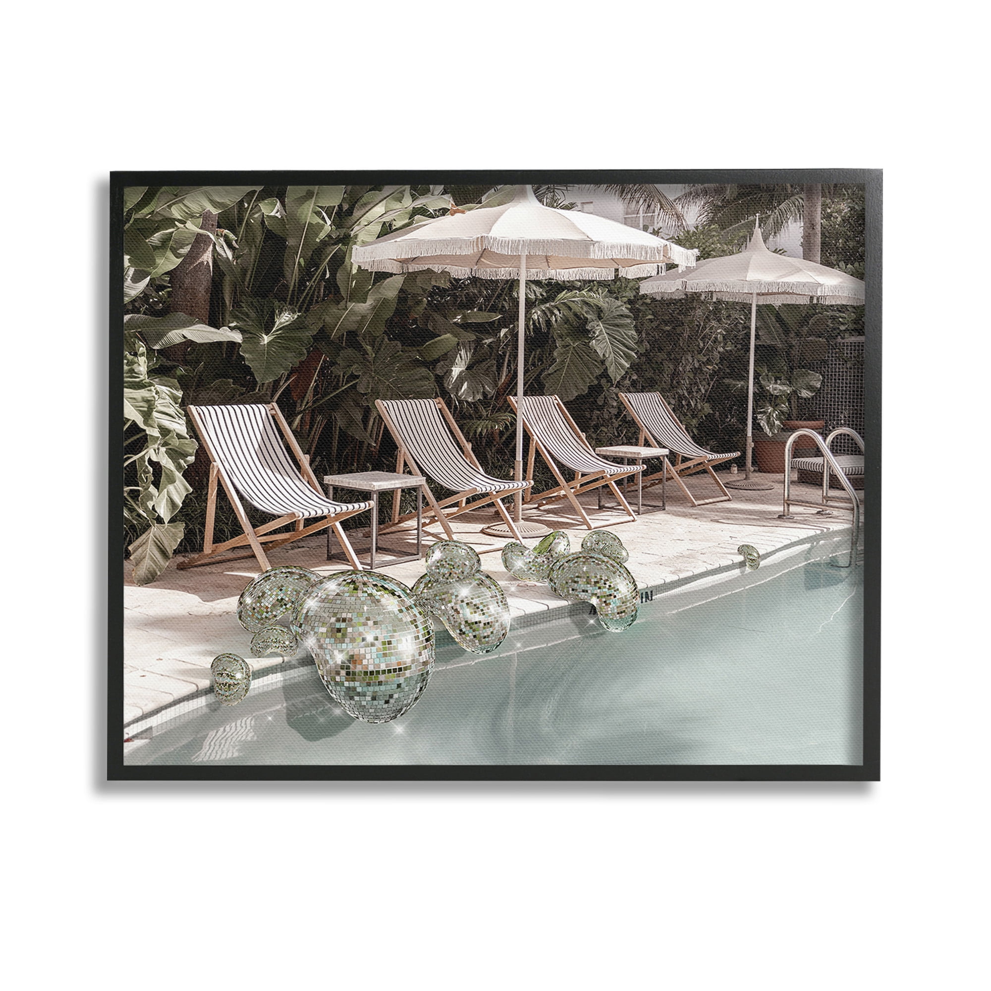 Stupell Industries Disco Balls at Pool Nature Painting Black Framed Art Print Wall Art, 14 x 11