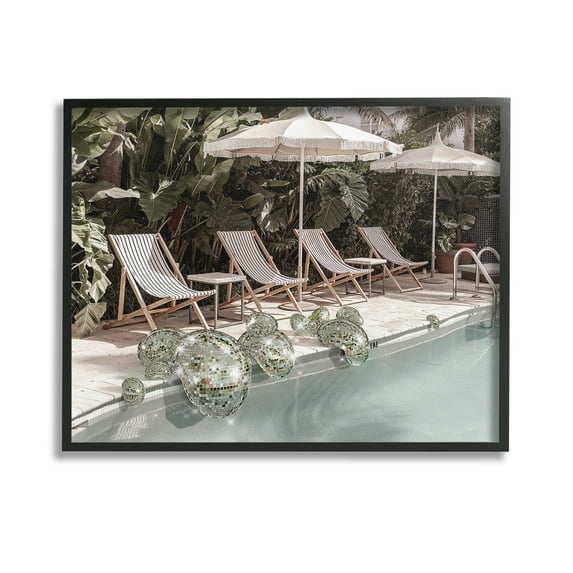 Stupell Industries Disco Balls at Pool Nature Painting Black Framed Art Print Wall Art, 14 x 11