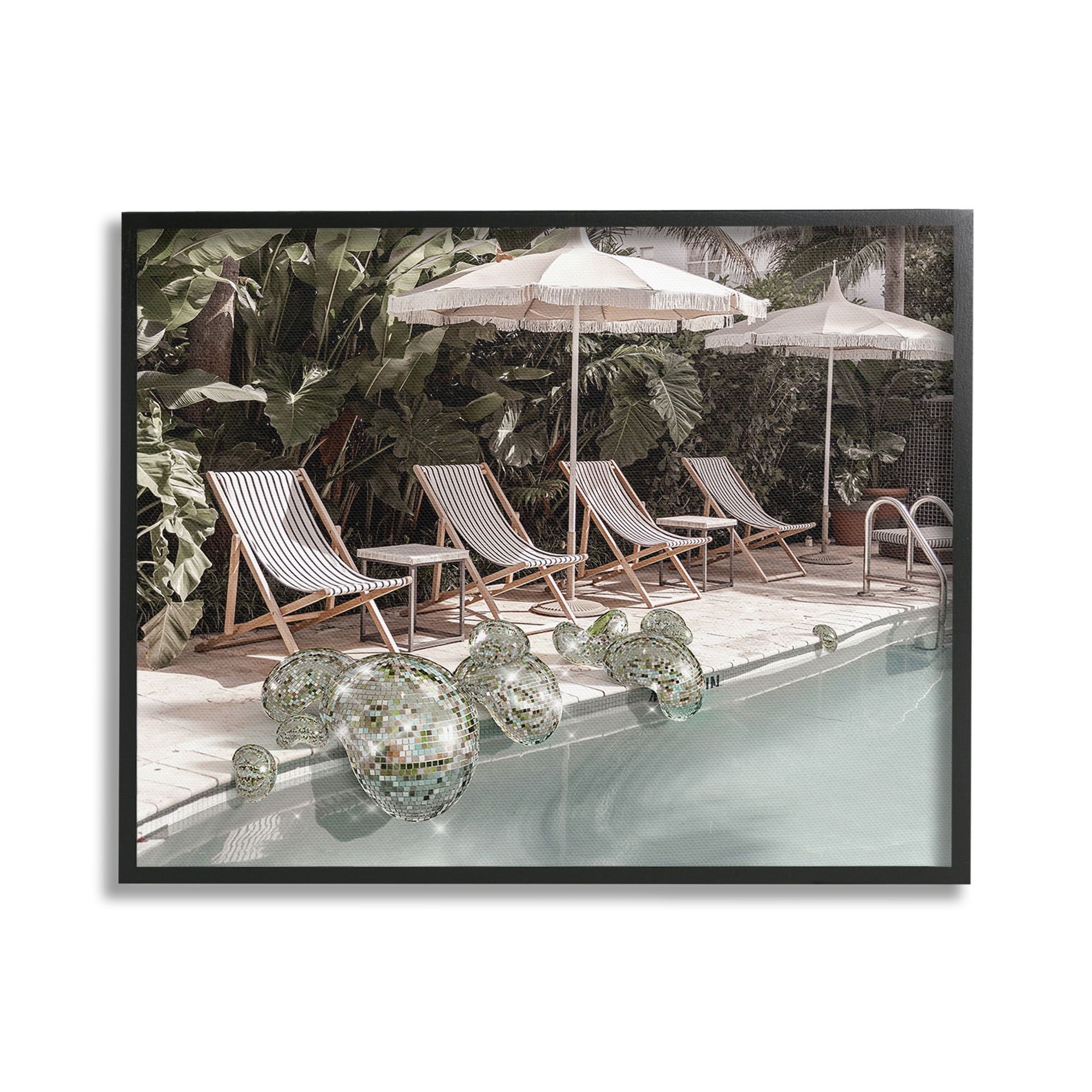 Stupell Industries Disco Balls at Pool Nature Painting Black Framed Art Print Wall Art, 20 x 16