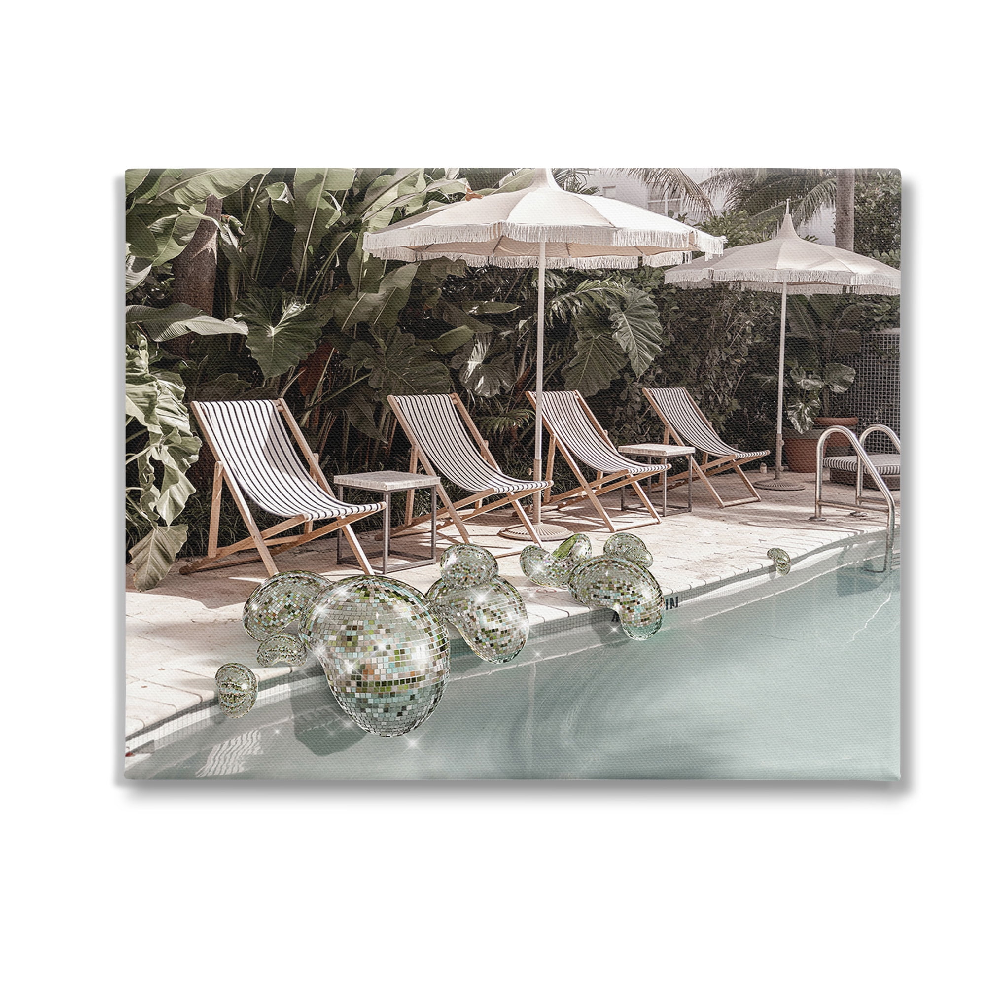 Stupell Industries Disco Balls at Pool Nature Painting Gallery Wrapped Canvas Art Print Wall Art, 30 x 24