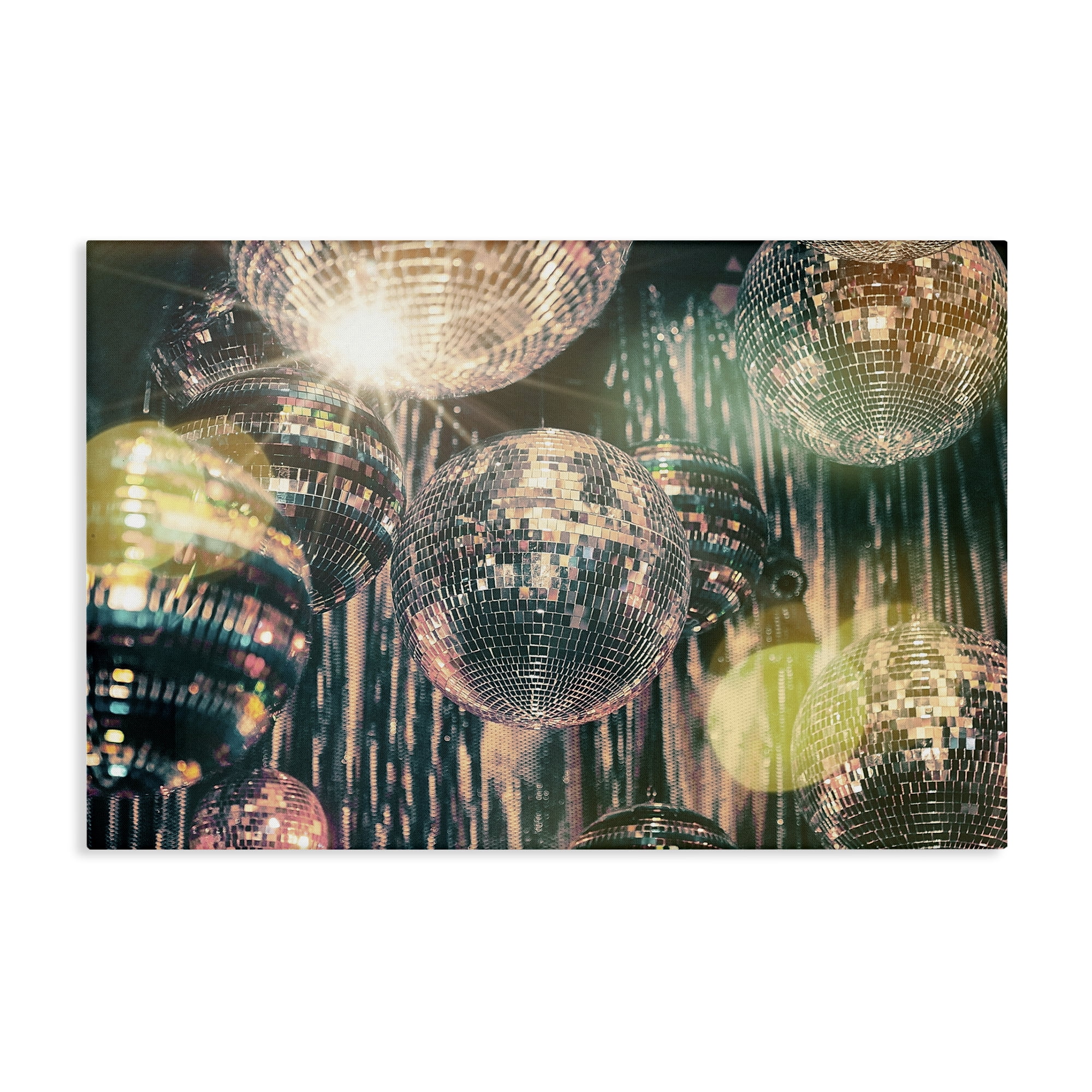 Stupell Industries Disco Balls with Bokeh Fashion Painting Wrapped Canvas Art Print Wall Art, 30 x 20