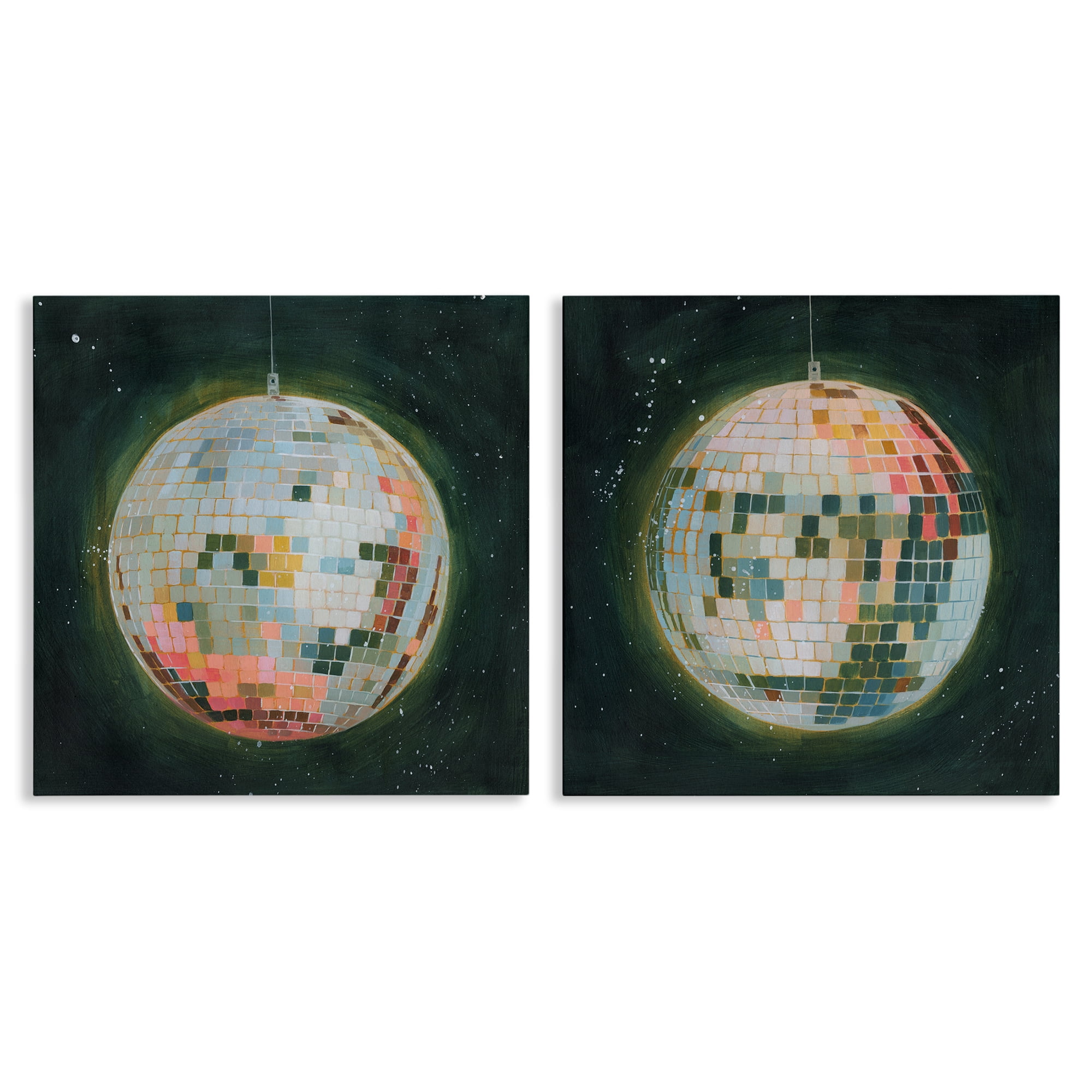 Stupell Industries Disco Balls with Vivid Hues Entertainment Painting Wrapped Canvas Art Print Wall Art, 17 x 17, Set of 2