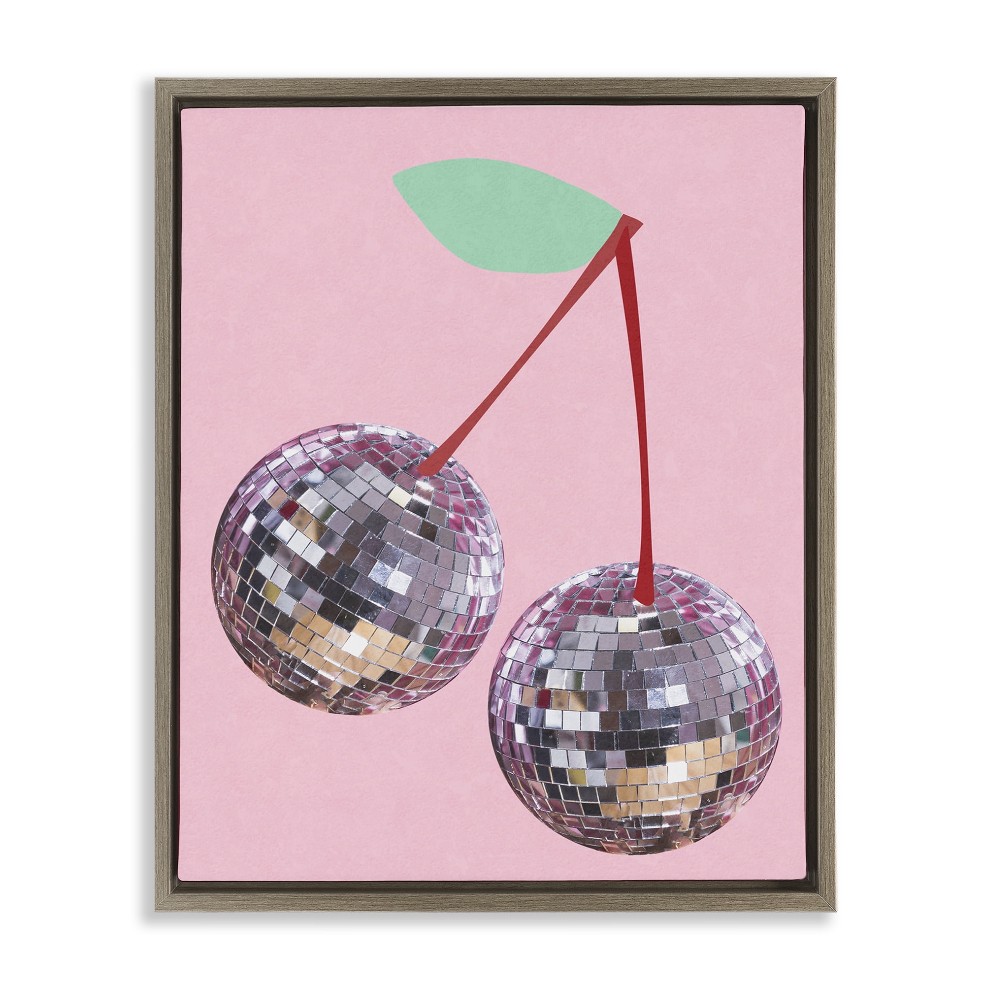 Stupell Industries Disco Cherries on Pink Entertainment Painting Brown Floater Framed Canvas Art Print Wall Art, 17 x 21