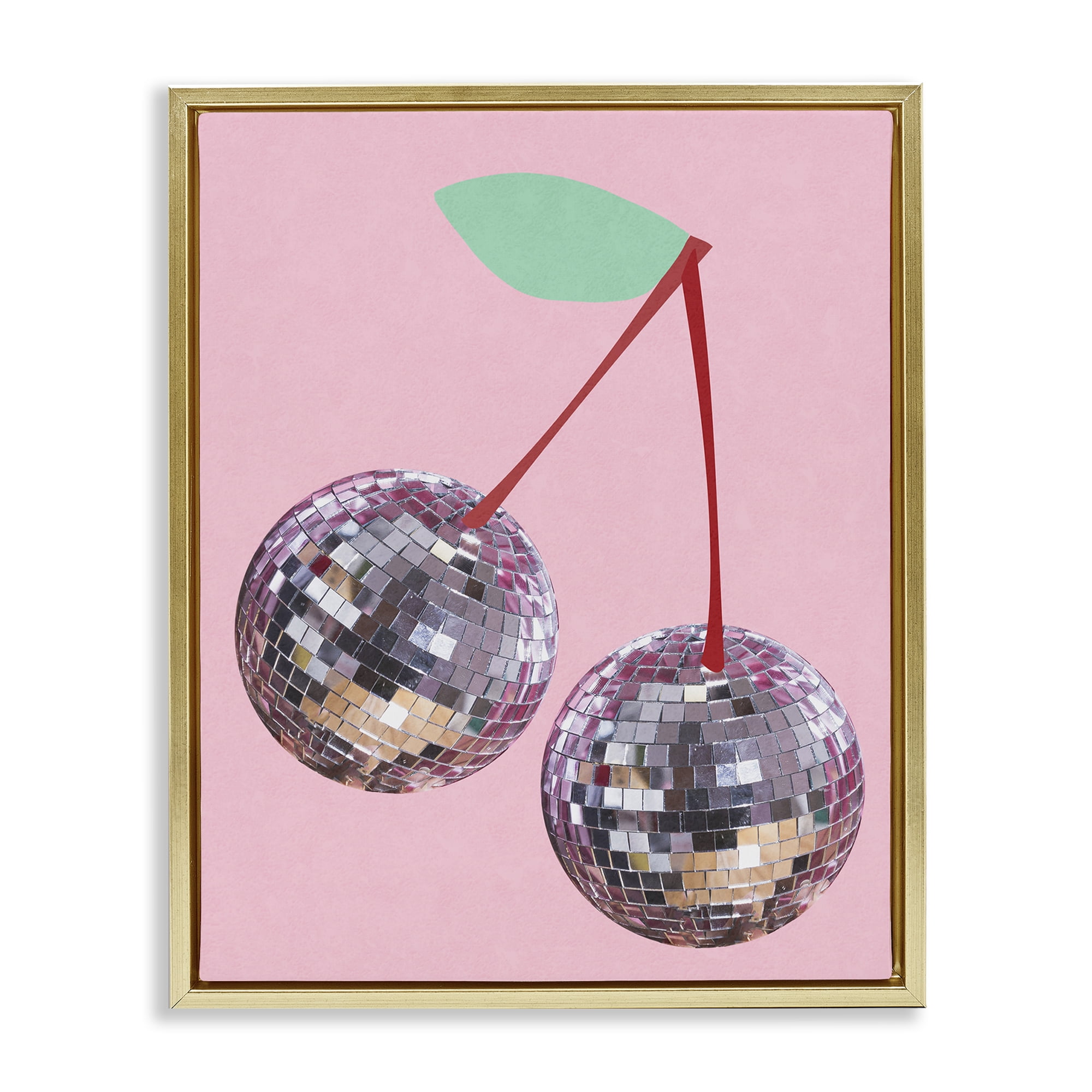 Stupell Industries Disco Cherries on Pink Entertainment Painting Gold Floater Framed Canvas Art Print Wall Art, 25 x 31