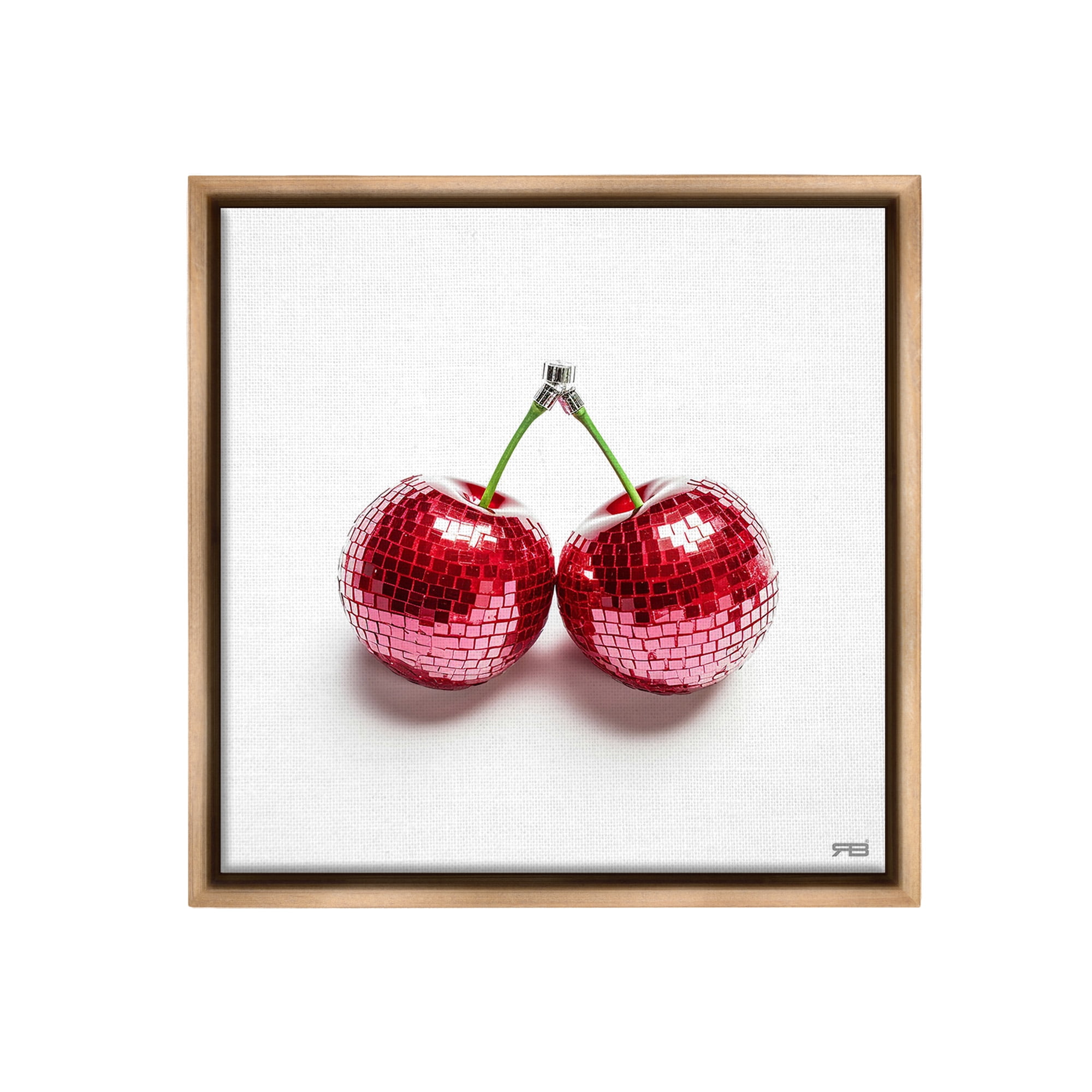 Stupell Industries Disco Cherries on White Food & Beverage Painting Brown Floater Framed Canvas Art Print Wall Art, 18 x 18