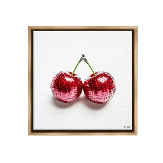 Stupell Industries Disco Cherries on White Food & Beverage Painting Brown Floater Framed Canvas Art Print Wall Art, 18 x 18