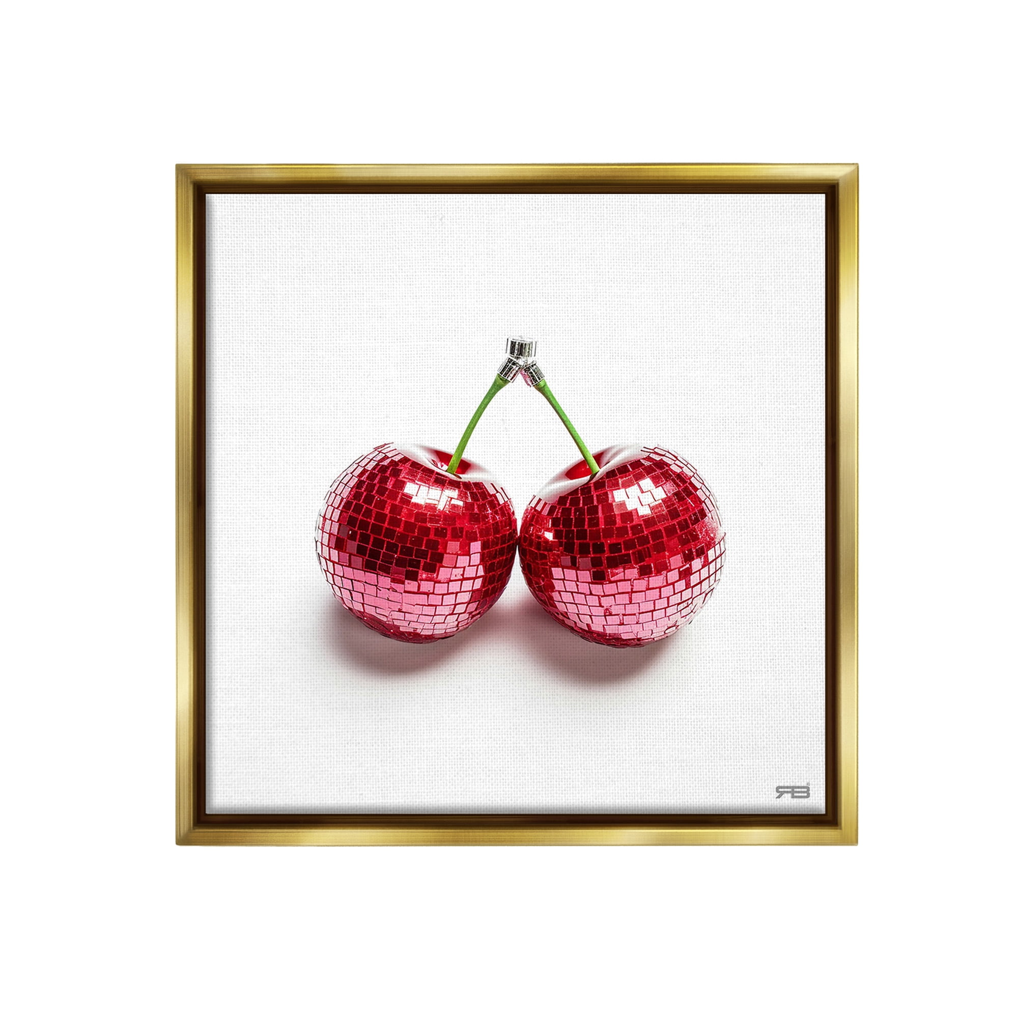 Stupell Industries Disco Cherries on White Food & Beverage Painting Gold Floater Framed Canvas Art Print Wall Art, 25 x 25