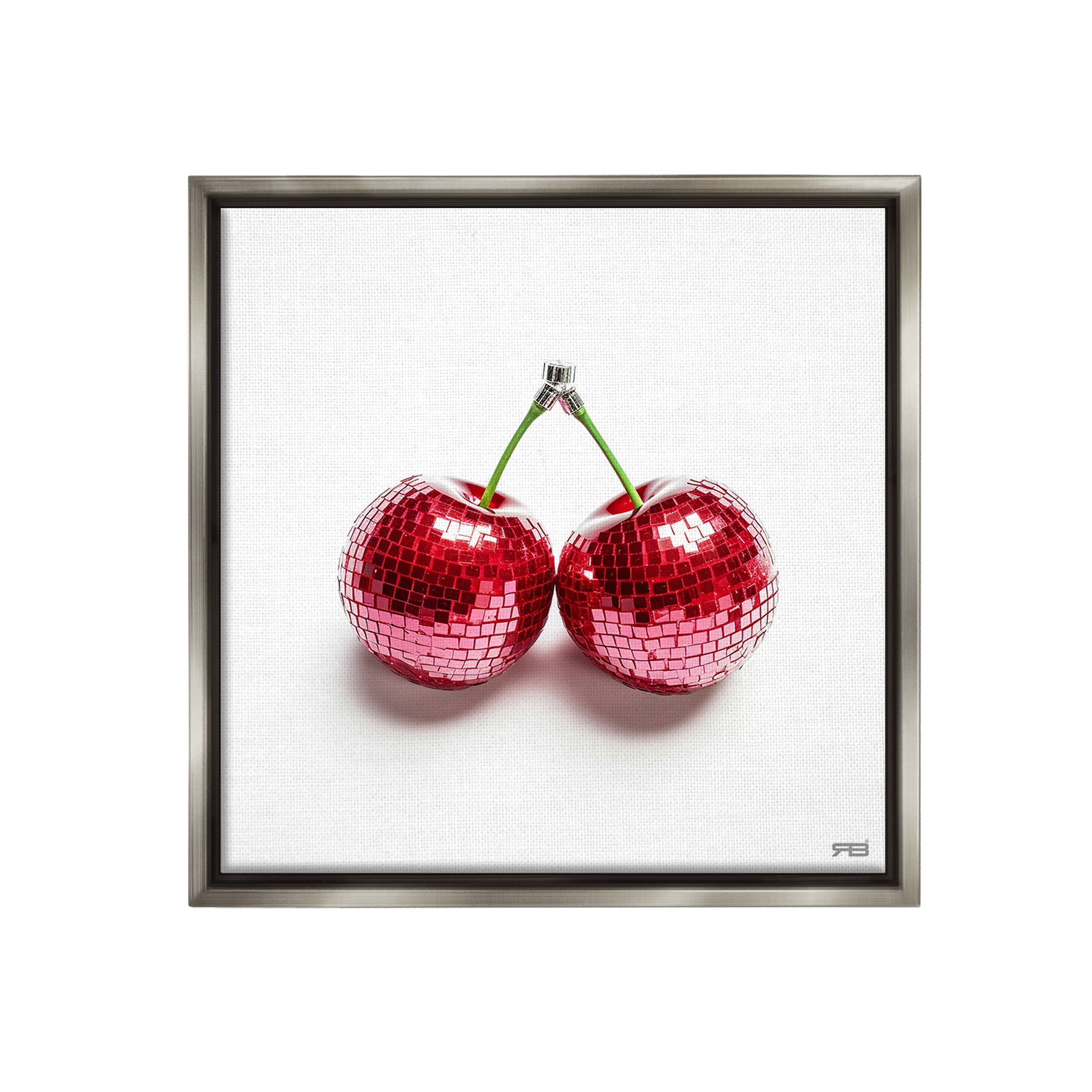 Stupell Industries Disco Cherries on White Food & Beverage Painting Gray Floater Framed Canvas Art Print Wall Art, 18 x 18