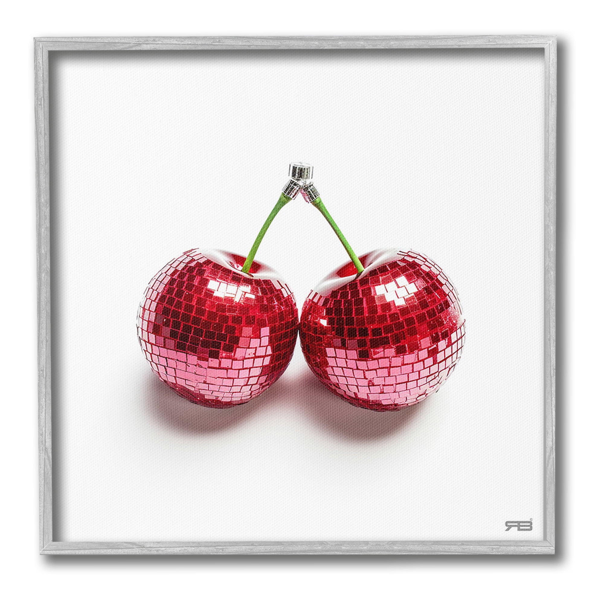 Stupell Industries Disco Cherries on White Food & Beverage Painting Gray Framed Art Print Wall Art, 17 x 17
