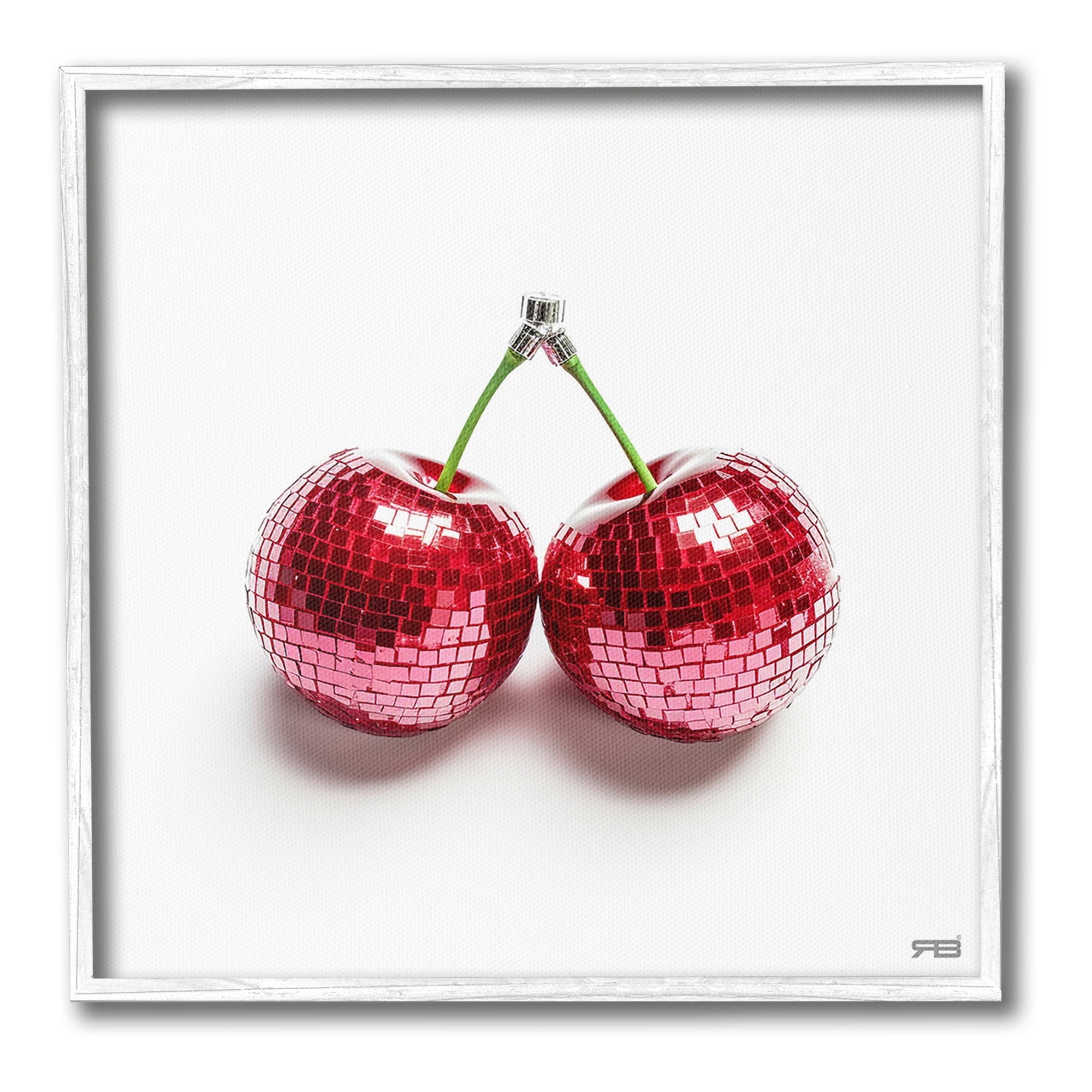 Stupell Industries Disco Cherries on White Food & Beverage Painting White Framed Art Print Wall Art, 12 x 12