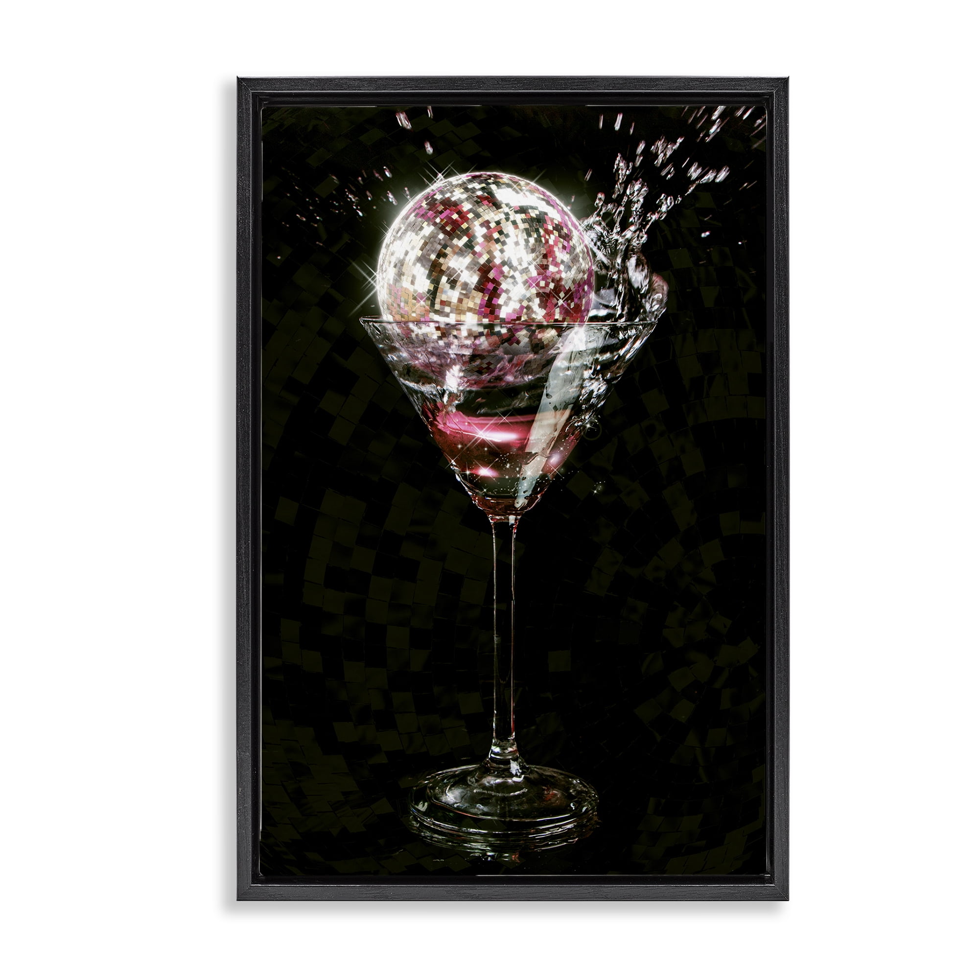 Stupell Industries Disco & Cocktail Splash Food & Beverage Painting Black Floater Framed Art Print Wall Art, 21 x 31