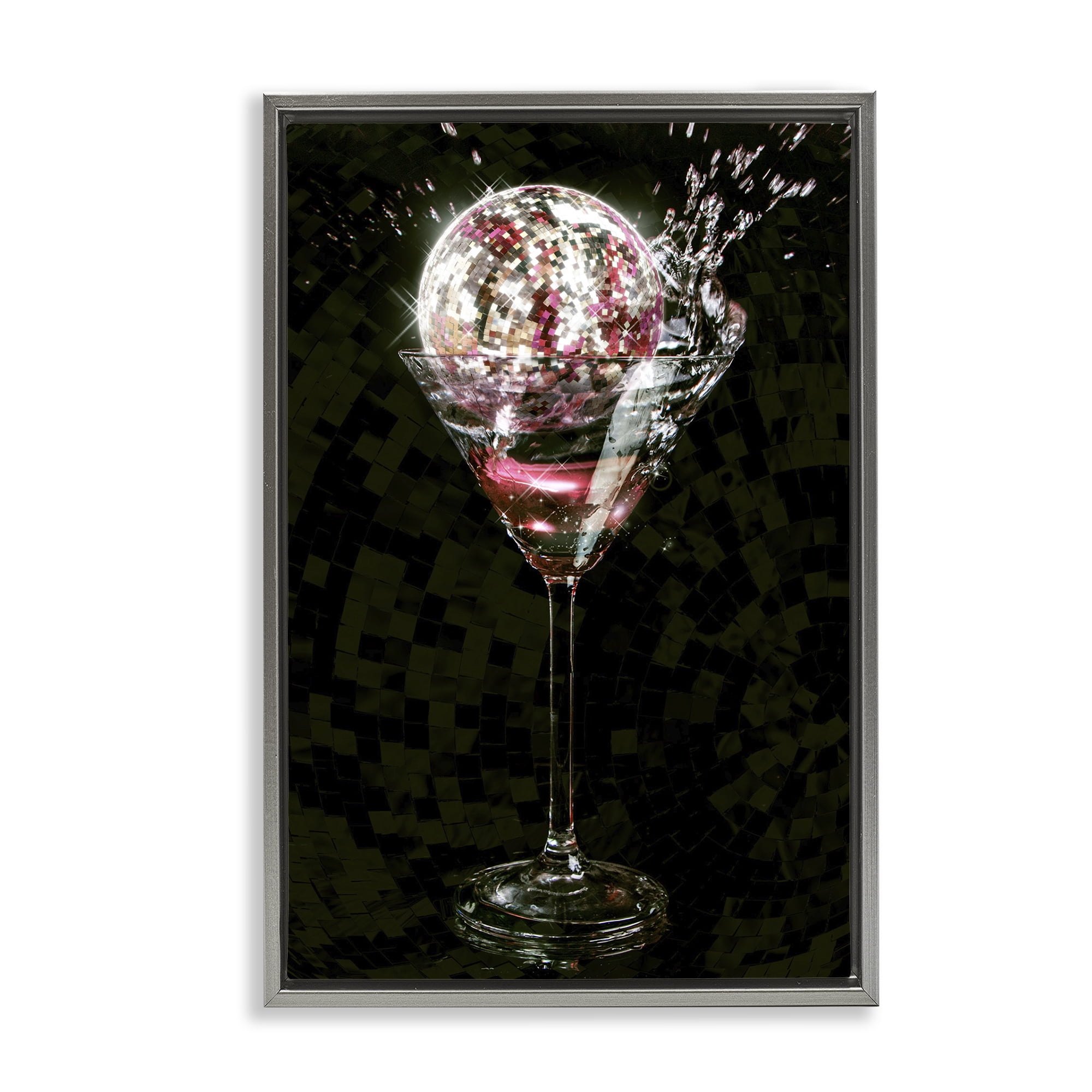 Stupell Industries Disco & Cocktail Splash Food & Beverage Painting Gray Floater Framed Art Print Wall Art, 21 x 31