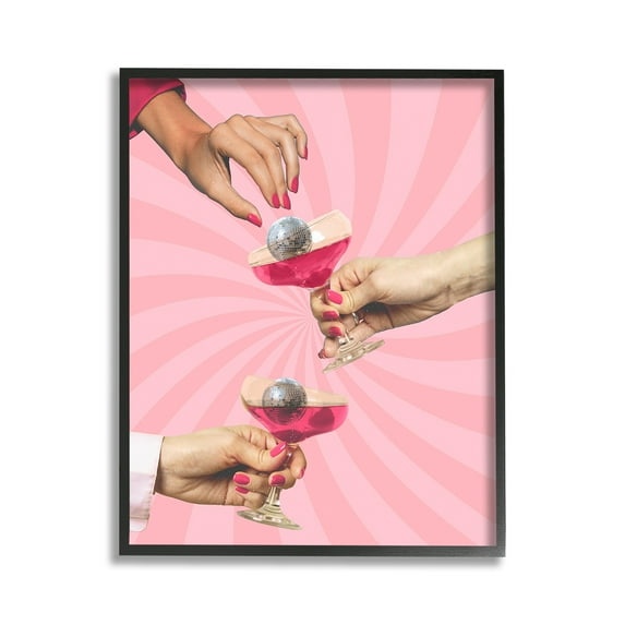 Stupell Industries Disco Cocktails on Stripes Food & Beverage Painting Black Framed Art Print Wall Art, 11 x 14