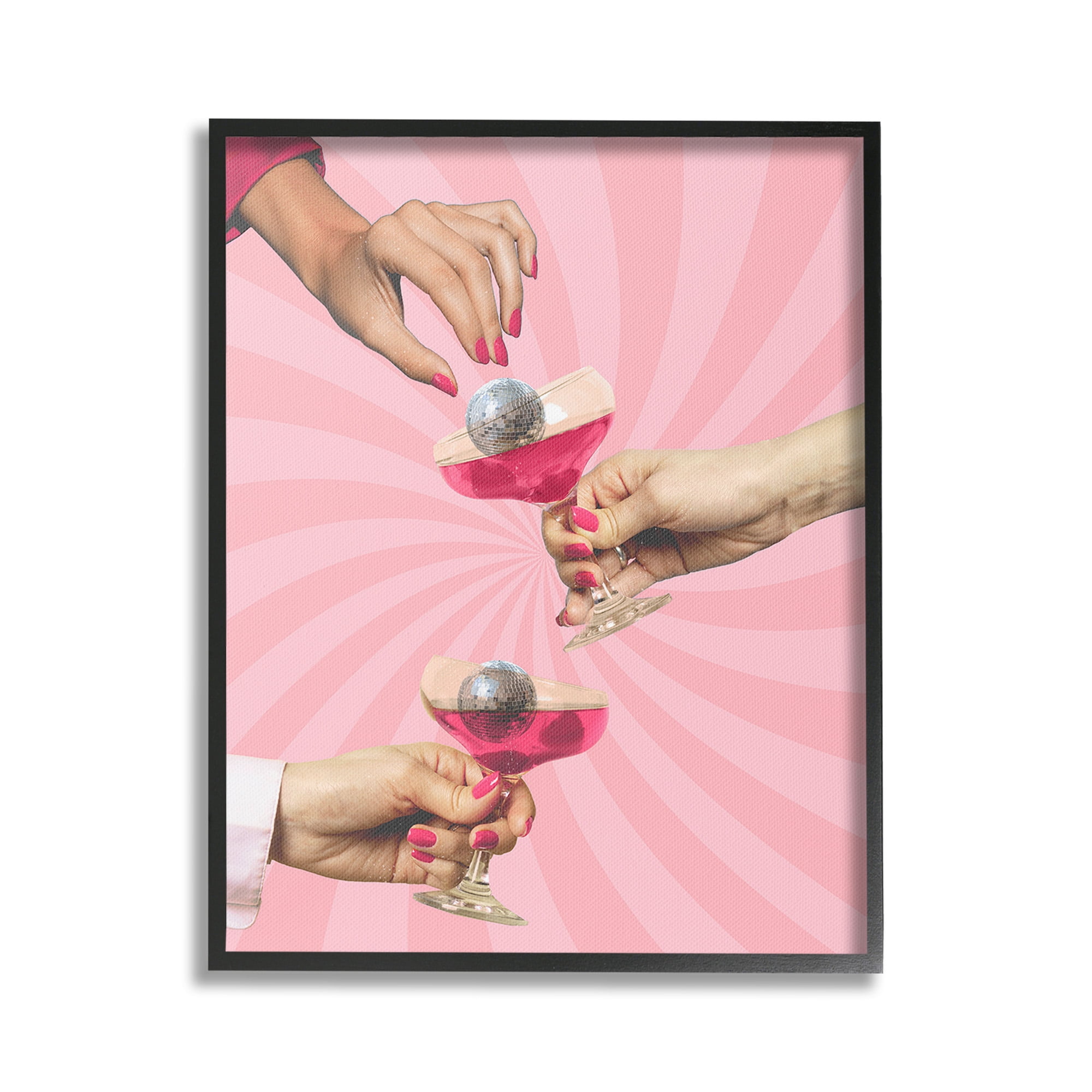 Stupell Industries Disco Cocktails on Stripes Food & Beverage Painting Black Framed Art Print Wall Art, 16 x 20