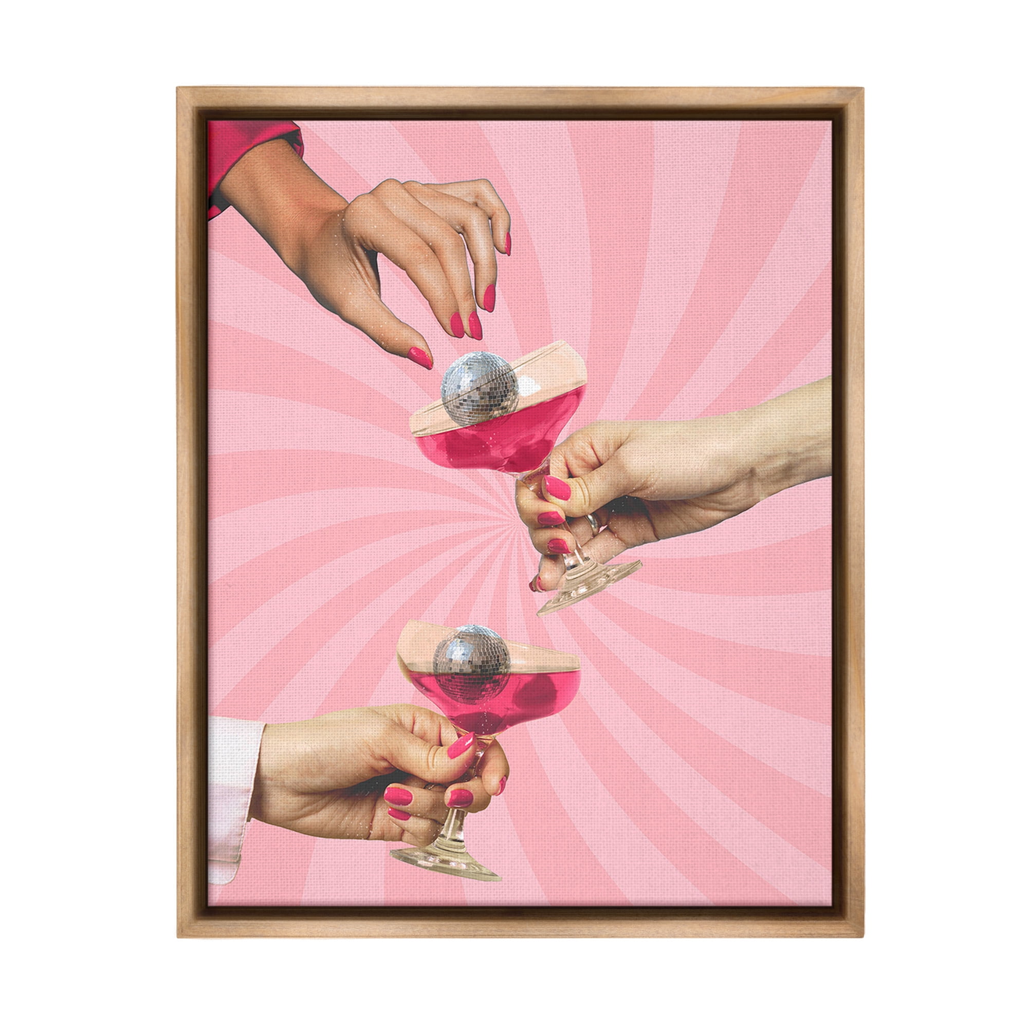Stupell Industries Disco Cocktails on Stripes Food & Beverage Painting Brown Floater Framed Canvas Art Print Wall Art, 17 x 21