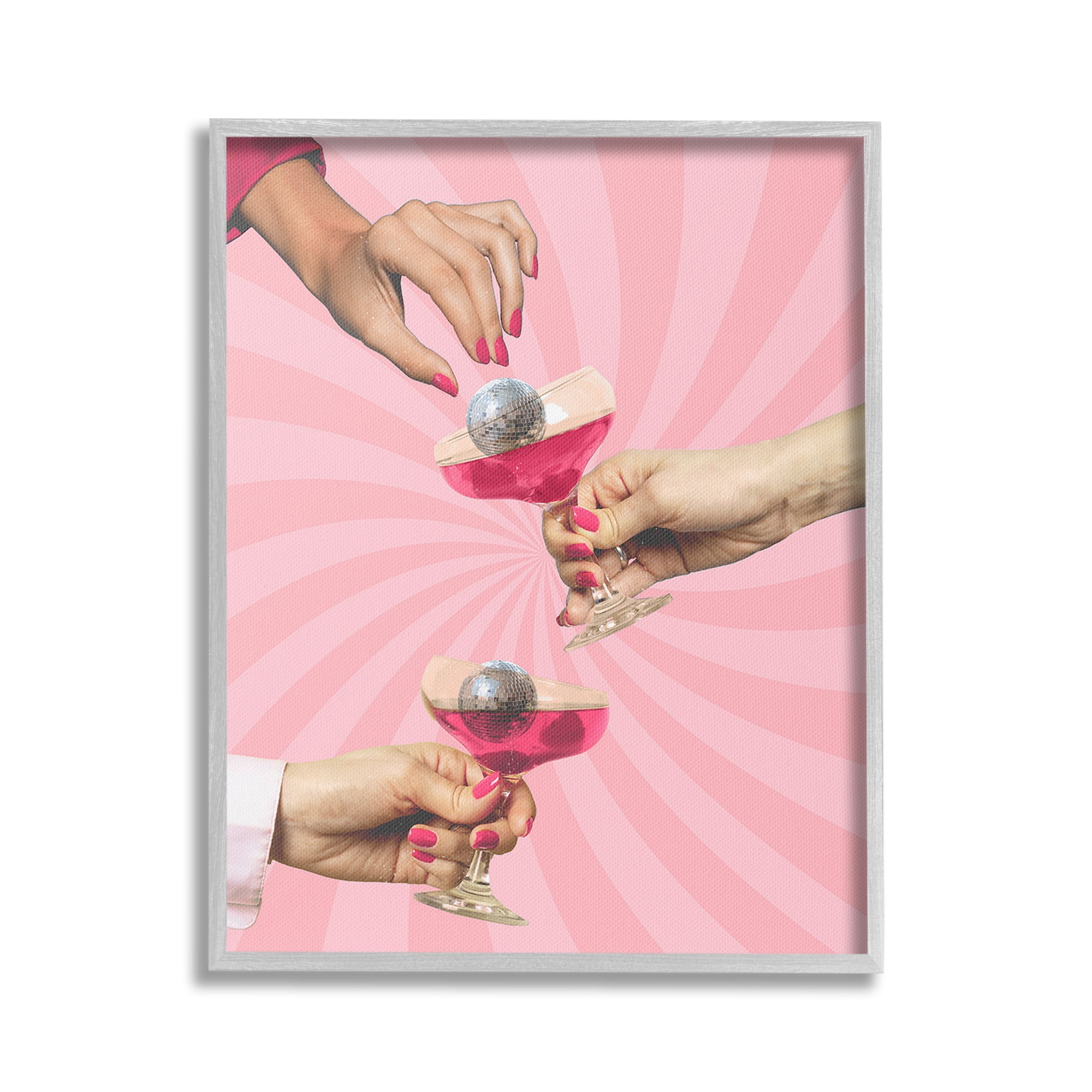 Stupell Industries Disco Cocktails on Stripes Food & Beverage Painting Gray Framed Art Print Wall Art, 16 x 20