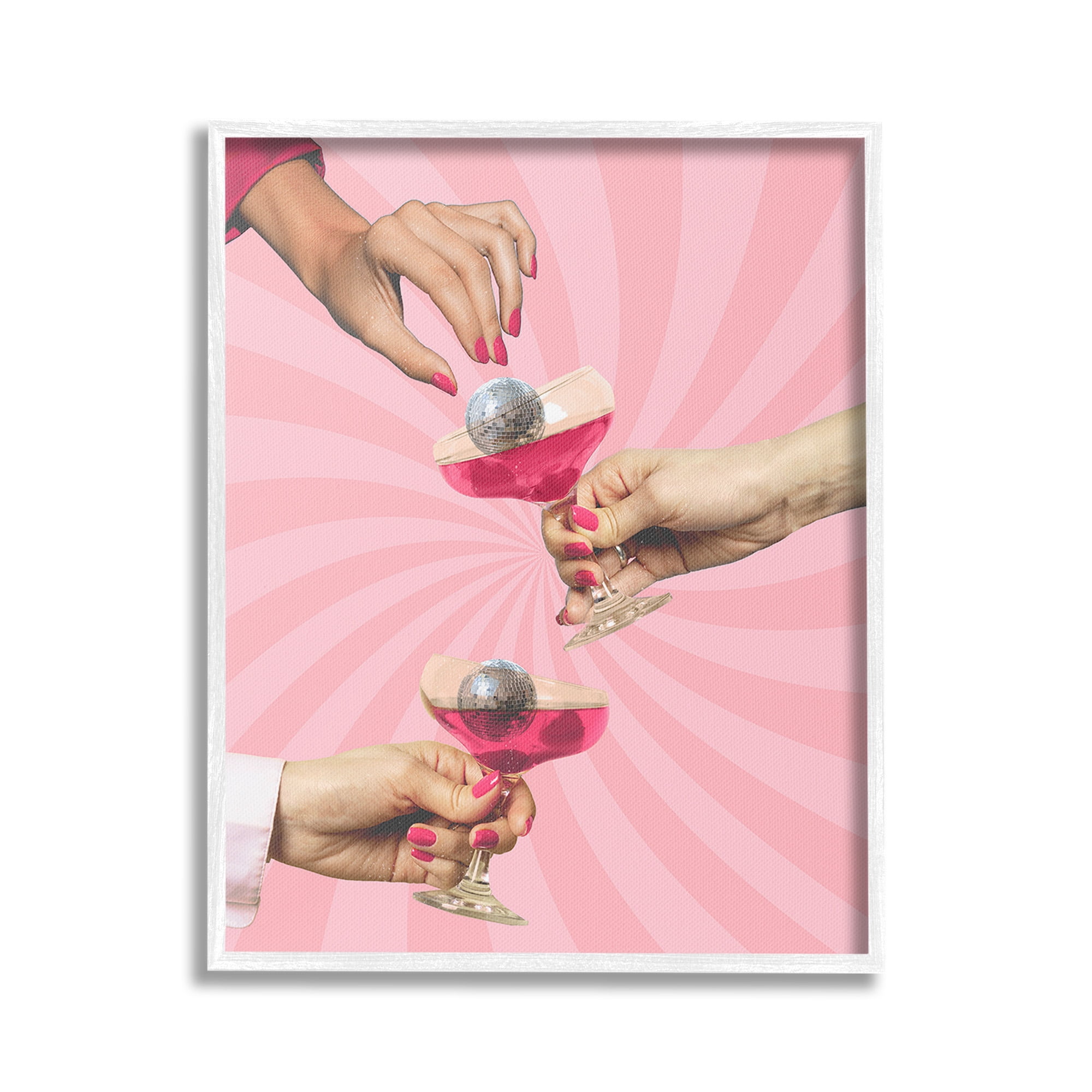 Stupell Industries Disco Cocktails on Stripes Food & Beverage Painting White Framed Art Print Wall Art, 16 x 20