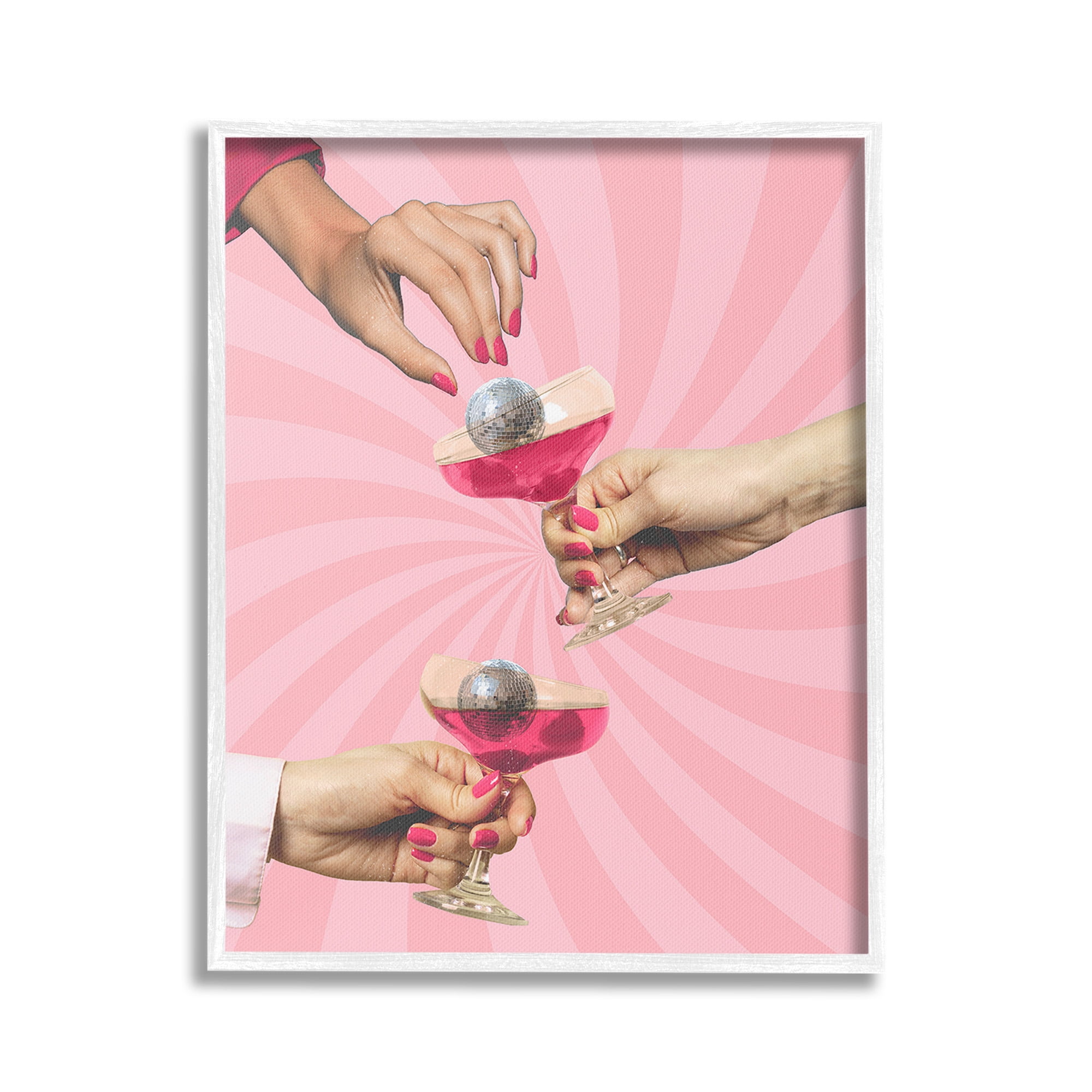 Stupell Industries Disco Cocktails on Stripes Food & Beverage Painting White Framed Art Print Wall Art, 24 x 30