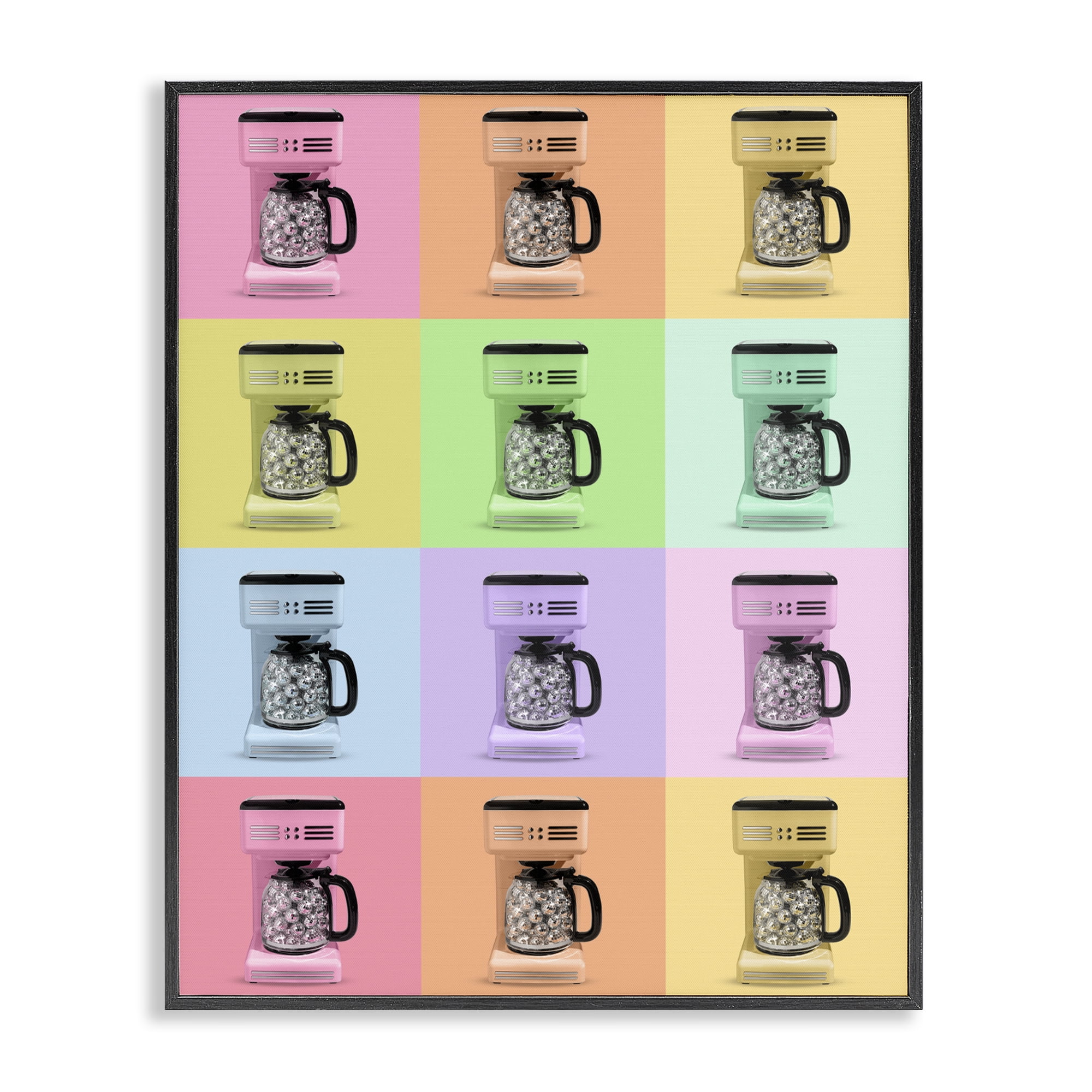 Stupell Industries Disco Coffee Maker Collage Black Framed Giclee Art, design by LISH Creative