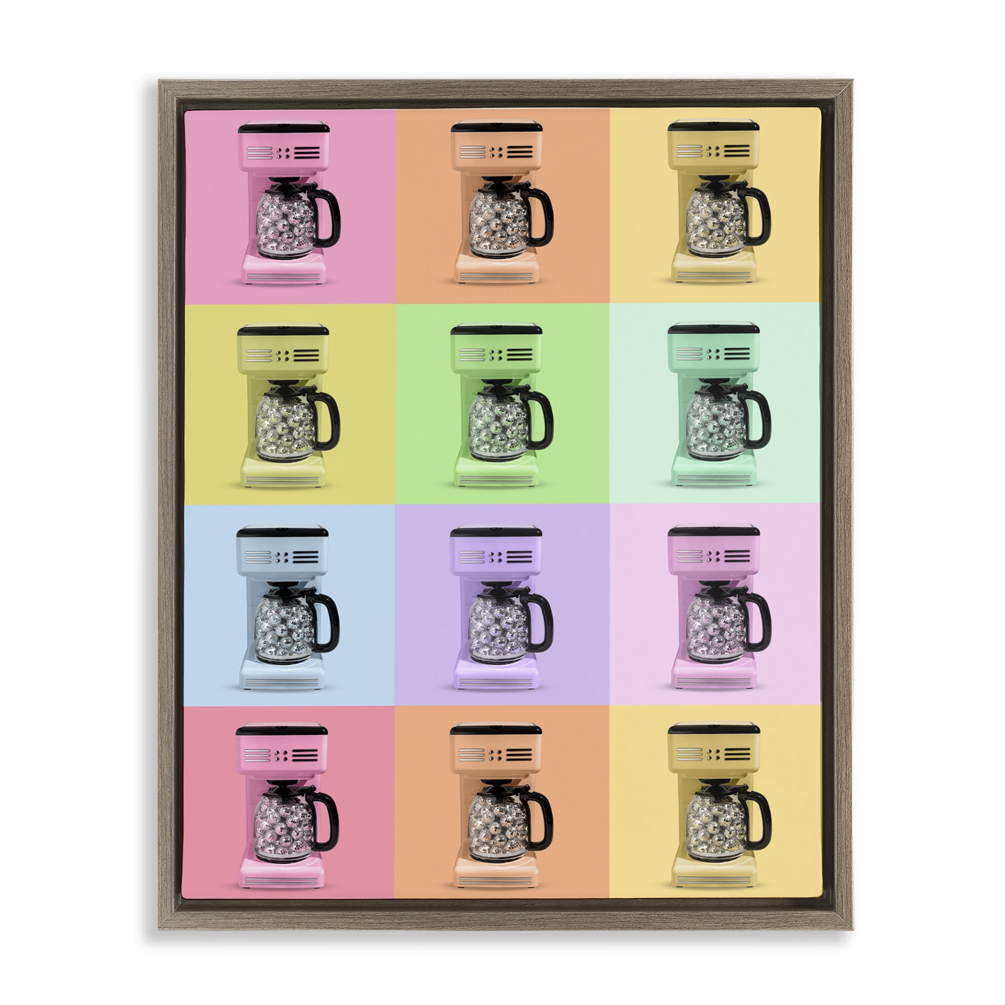 Stupell Industries Disco Coffee Maker Collage Brown Framed Floater Canvas Wall Art, design by LISH Creative