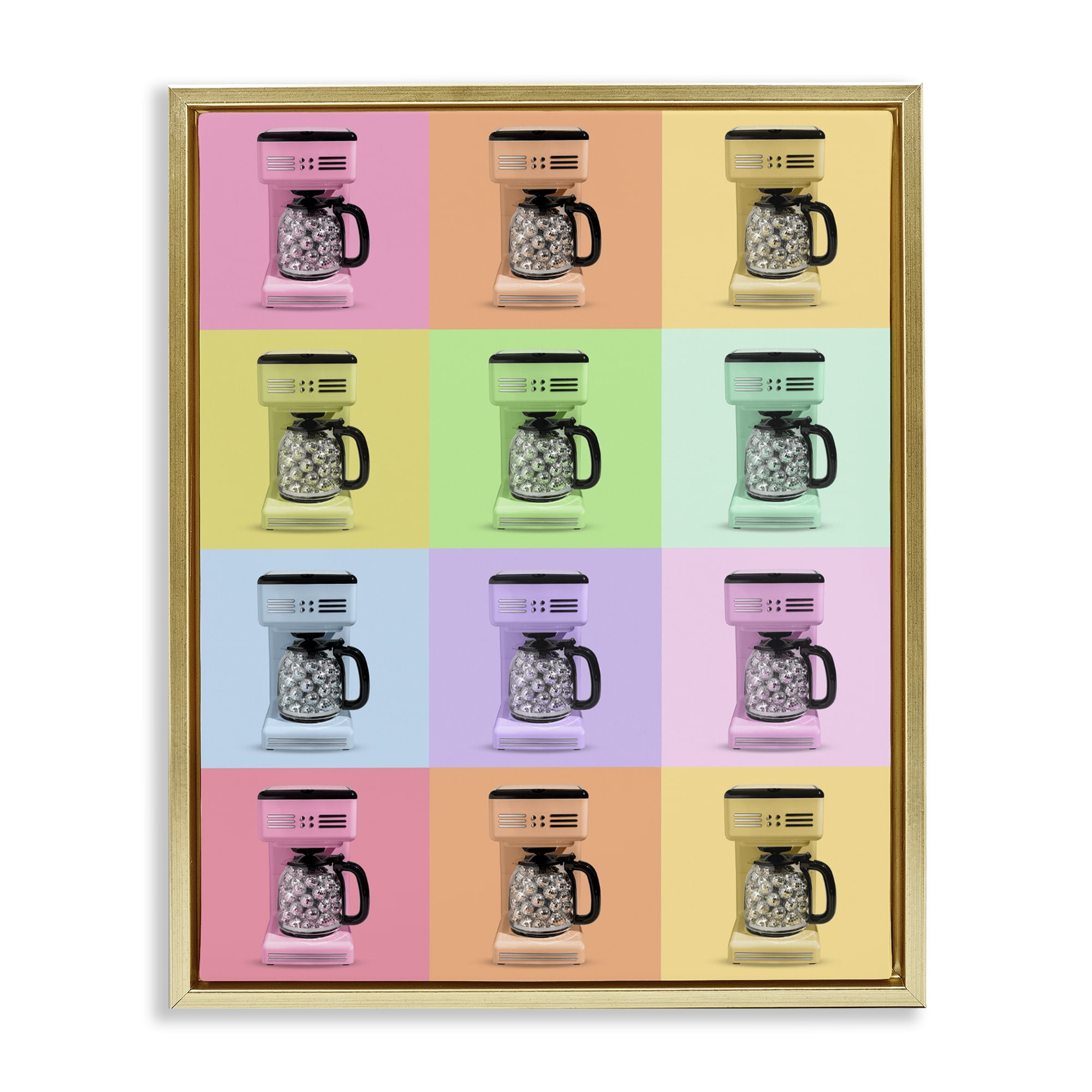 Stupell Industries Disco Coffee Maker Collage Gold Framed Floater Canvas Wall Art, design by LISH Creative