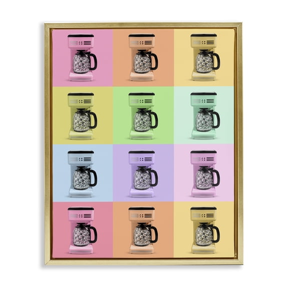 Stupell Industries Eclectic Disco Coffee Maker Collage Gold Floating Frame Canvas Art, 25 x 31, by LISH Creative