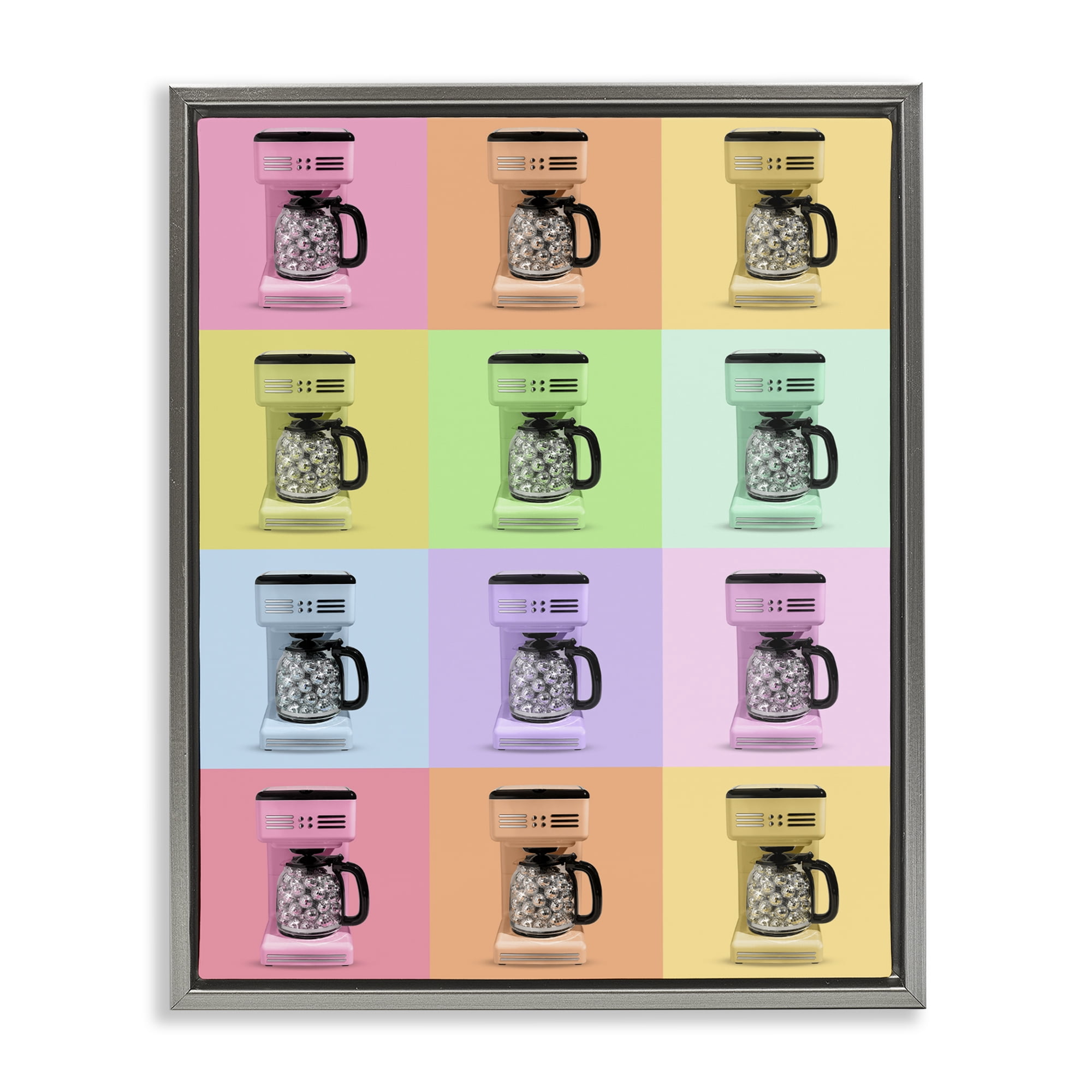 Stupell Industries Disco Coffee Maker Collage Gray Framed Floater Canvas Wall Art, design by LISH Creative