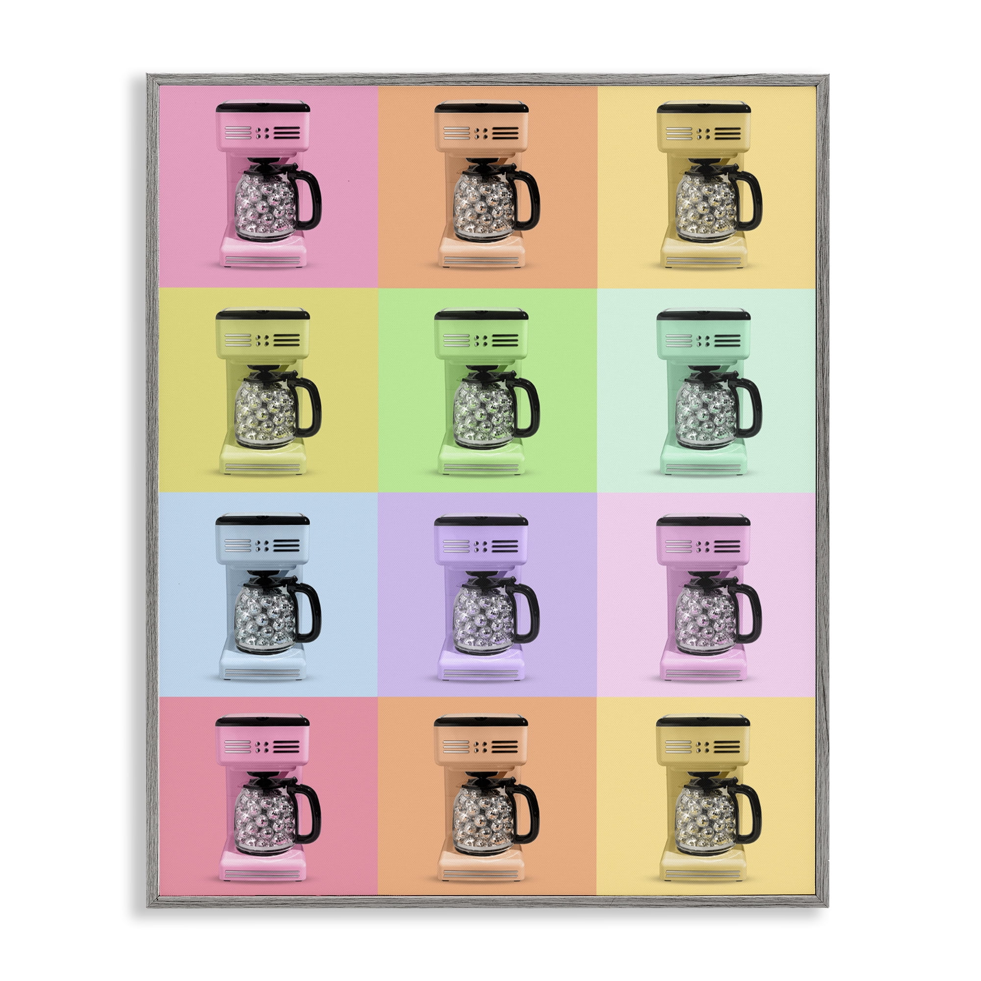 Stupell Industries Disco Coffee Maker Collage Gray Framed Giclee Art, design by LISH Creative