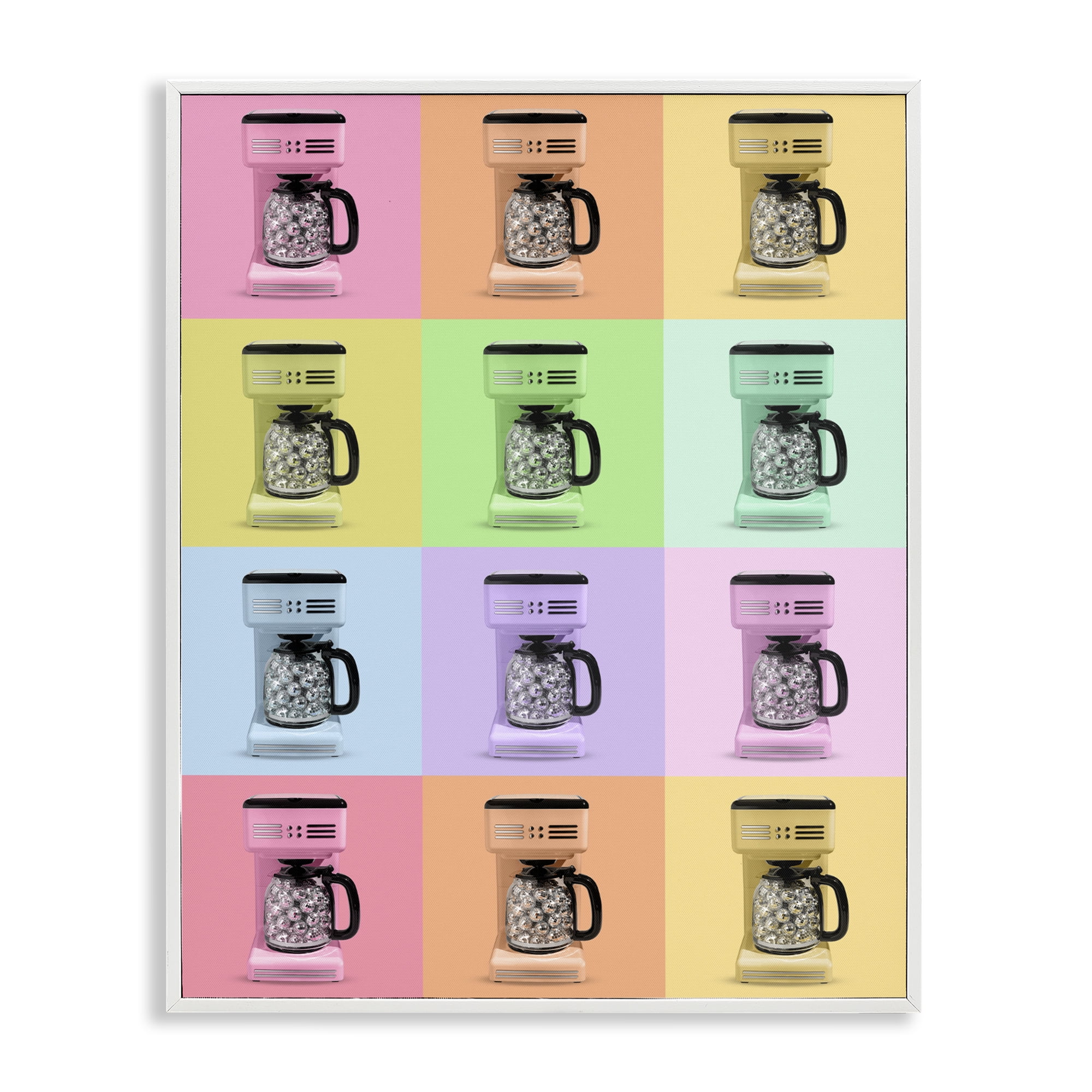 Stupell Industries Disco Coffee Maker Collage White Framed Giclee Art, design by LISH Creative