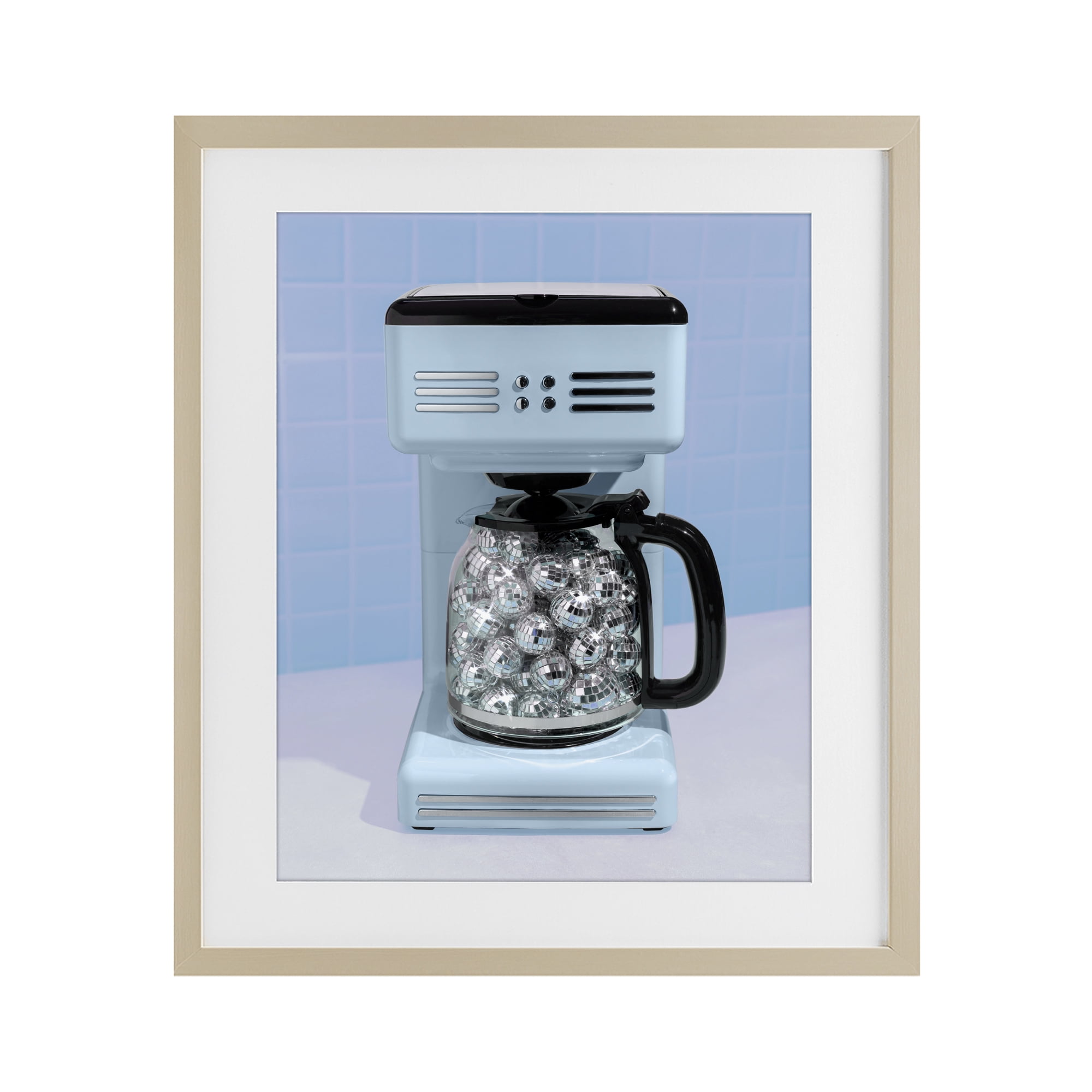 Stupell Industries Disco Coffee Maker over Blue Birch Framed Print Under Glass, design by LISH Creative