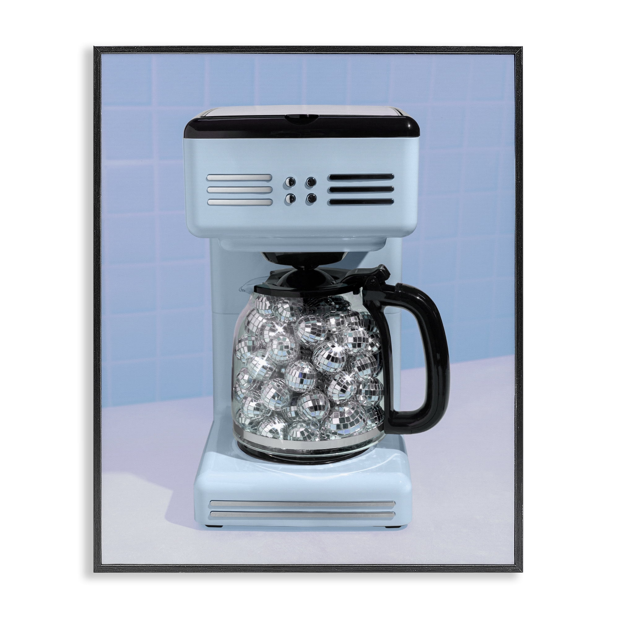 Stupell Industries Disco Coffee Maker over Blue Black Framed Giclee Art, design by LISH Creative