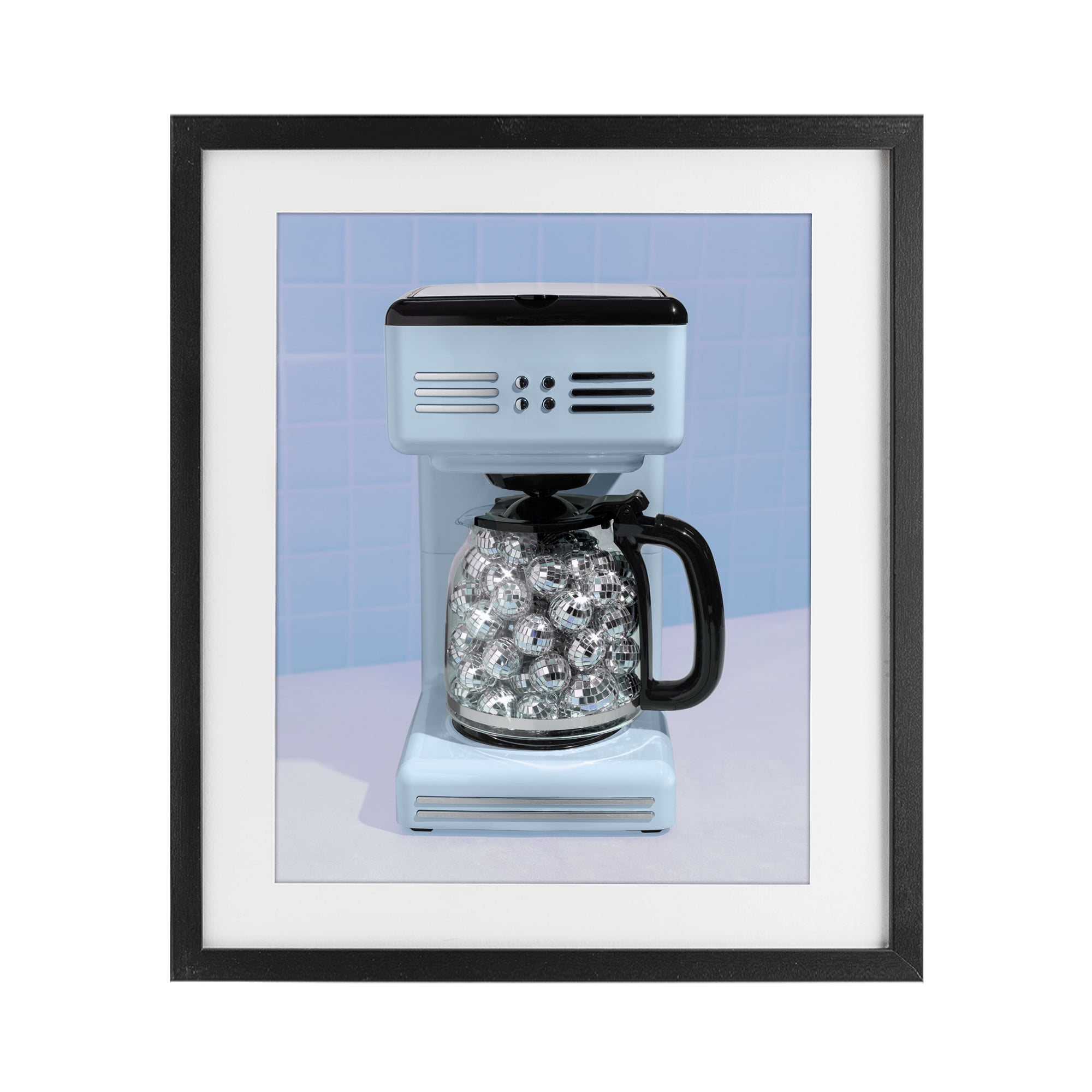 Stupell Industries Disco Coffee Maker over Blue Black Framed Print Under Glass, design by LISH Creative