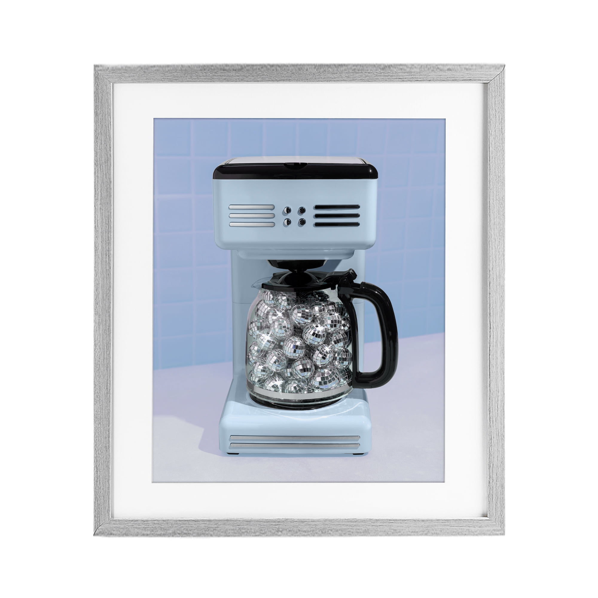 Stupell Industries Disco Coffee Maker over Blue Gray Framed Print Under Glass, design by LISH Creative