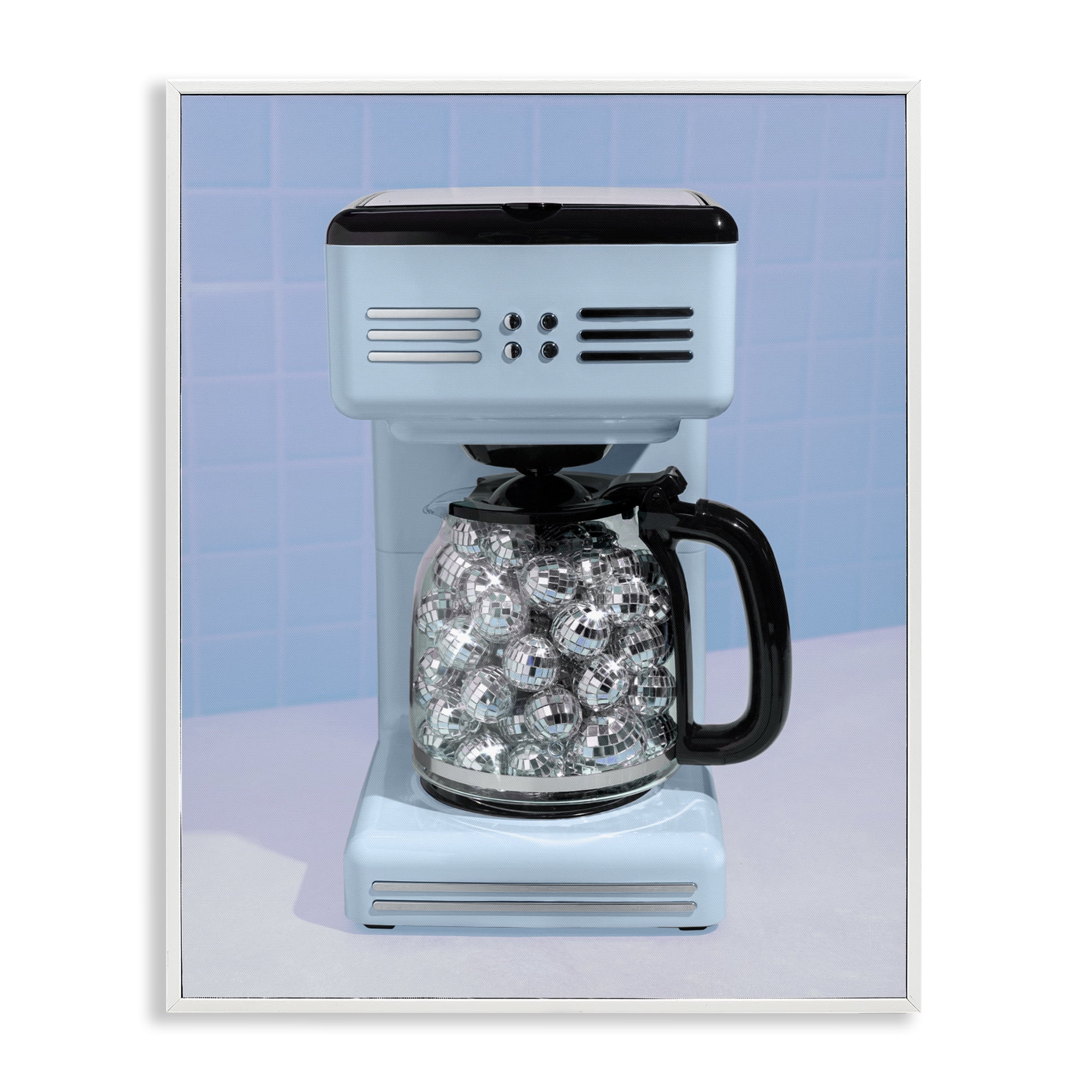 Stupell Industries Disco Coffee Maker over Blue White Framed Giclee Art, design by LISH Creative