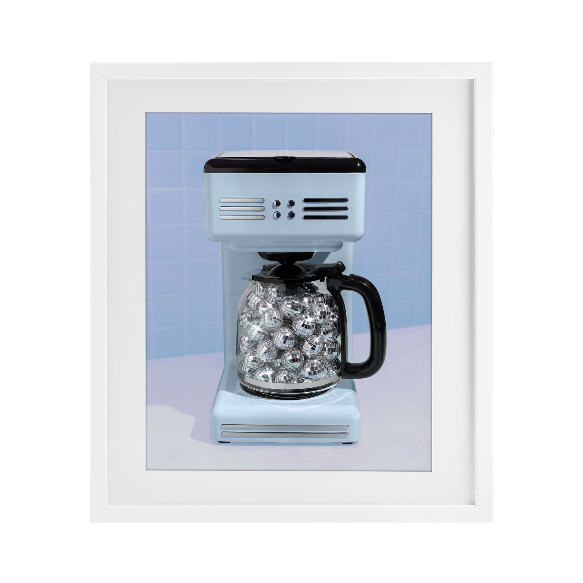 Stupell Industries Disco Coffee Maker over Blue White Framed Print Under Glass, design by LISH Creative