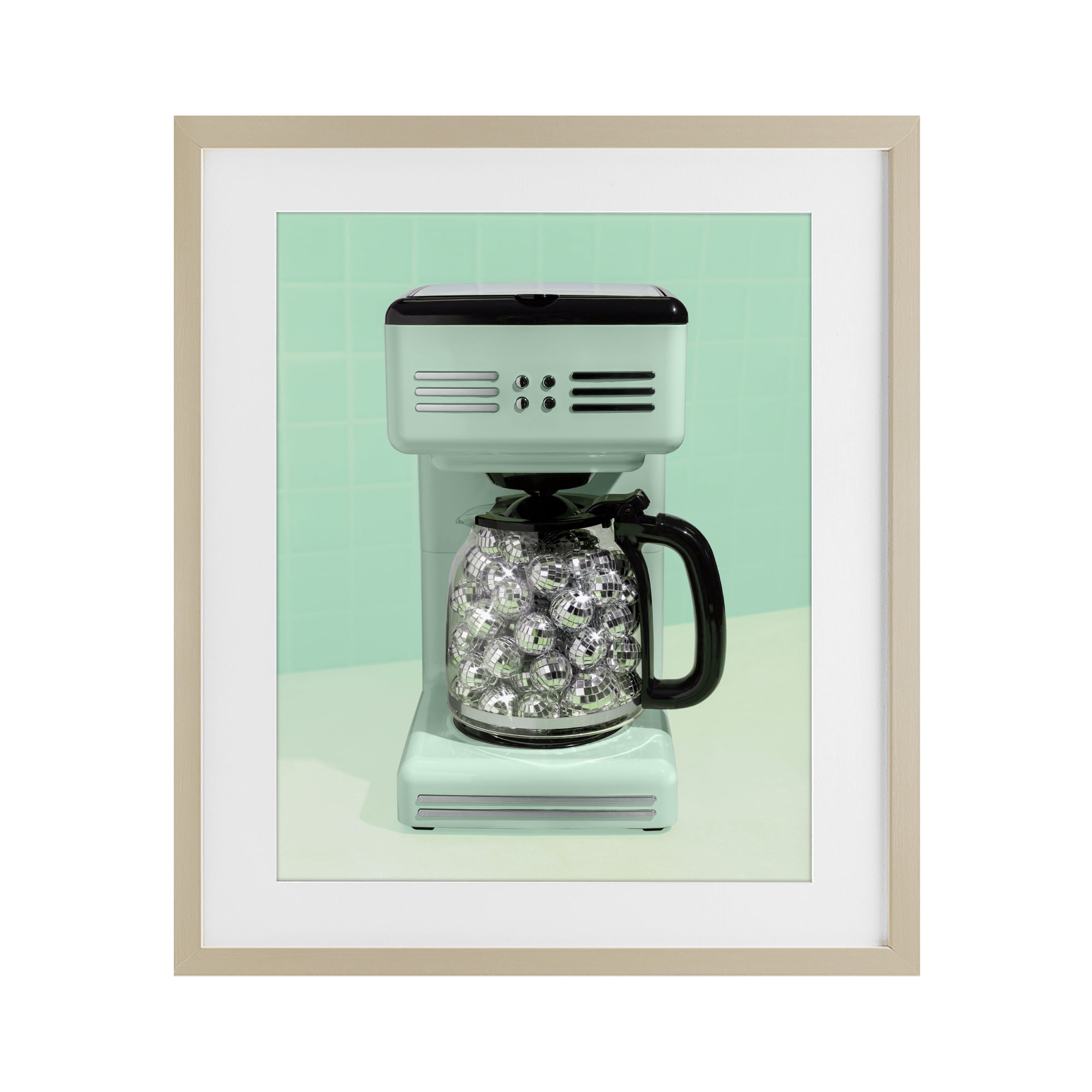 Stupell Industries Disco Coffee Maker over Green Birch Framed Print Under Glass, design by LISH Creative
