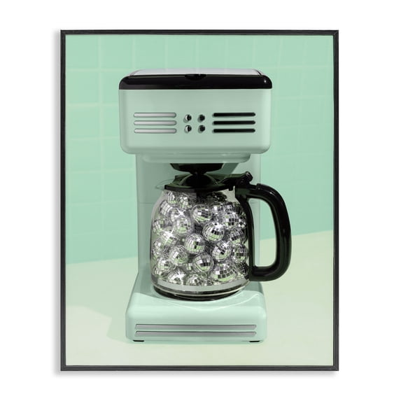 Stupell Industries Eclectic Disco Coffee Maker over Green Black Framed Giclee Art, 24 x 30, by LISH Creative