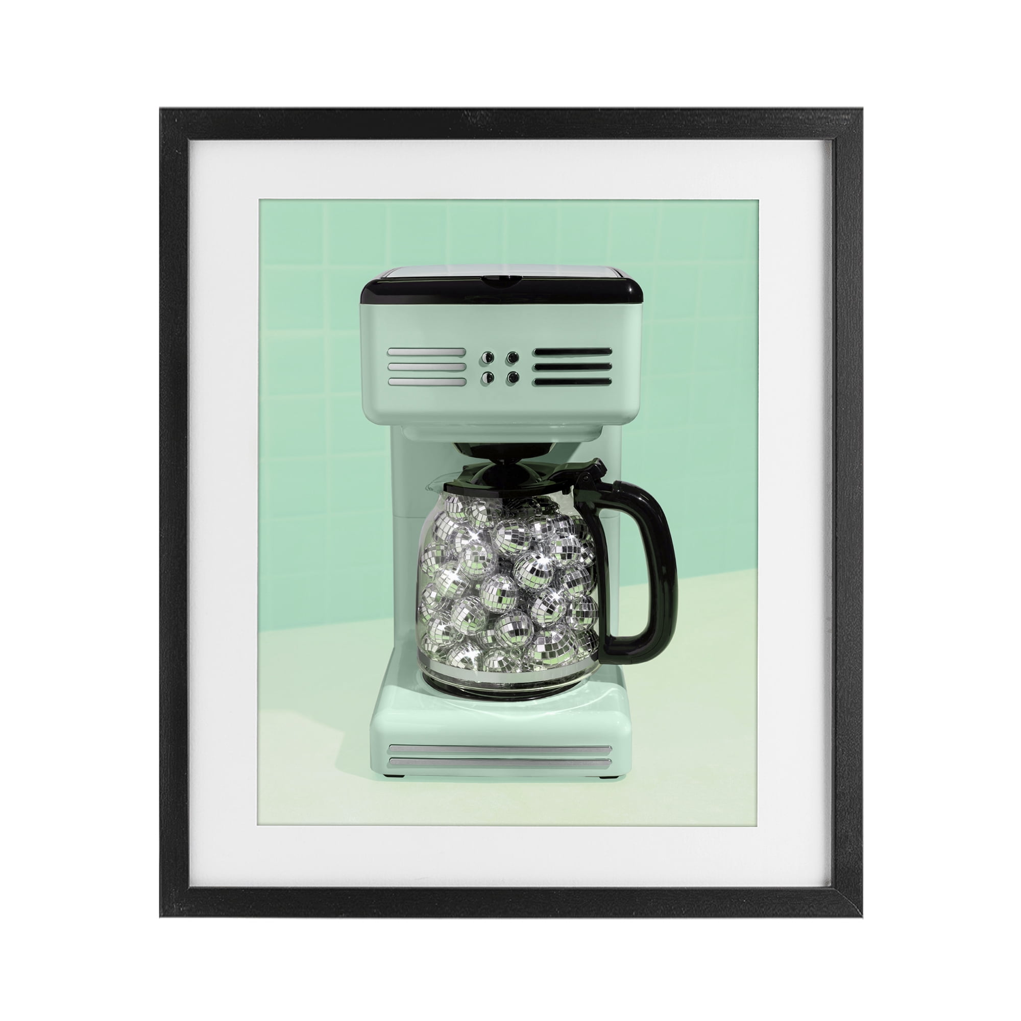 Stupell Industries Disco Coffee Maker over Green Black Framed Print Under Glass, design by LISH Creative