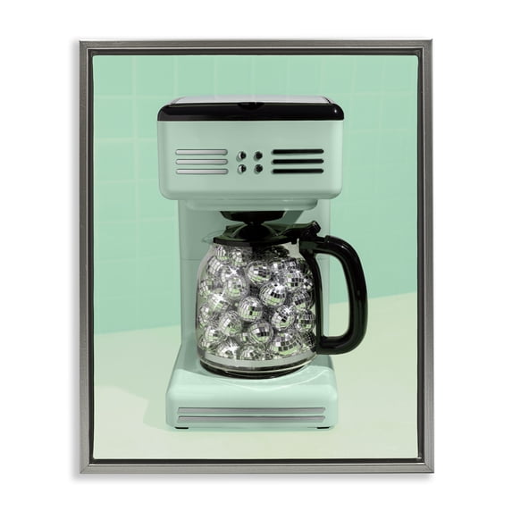 Stupell Industries Eclectic Disco Coffee Maker over Green Gray Floating Frame Canvas Art, 25 x 31, by LISH Creative