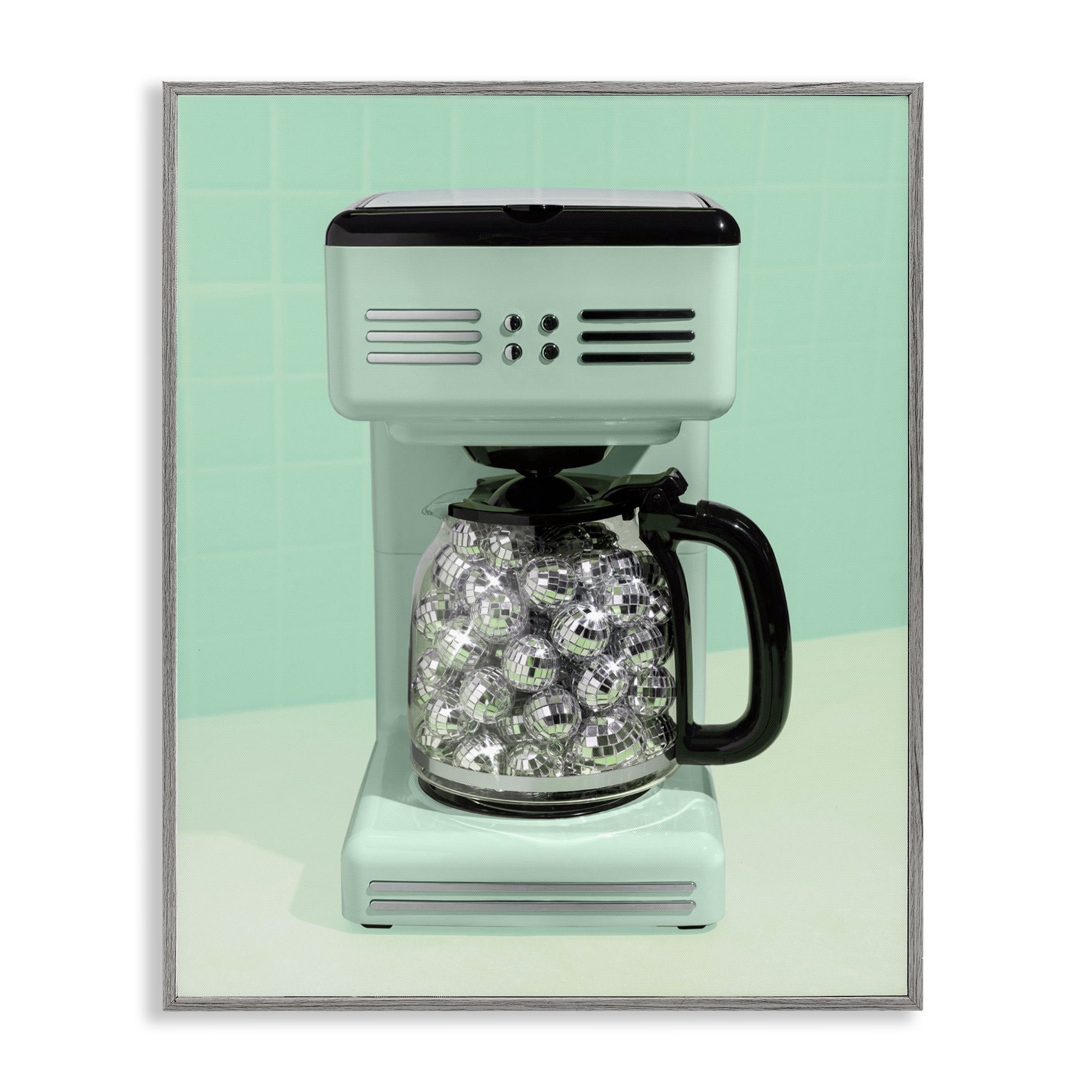 Stupell Industries Disco Coffee Maker over Green Gray Framed Giclee Art, design by LISH Creative