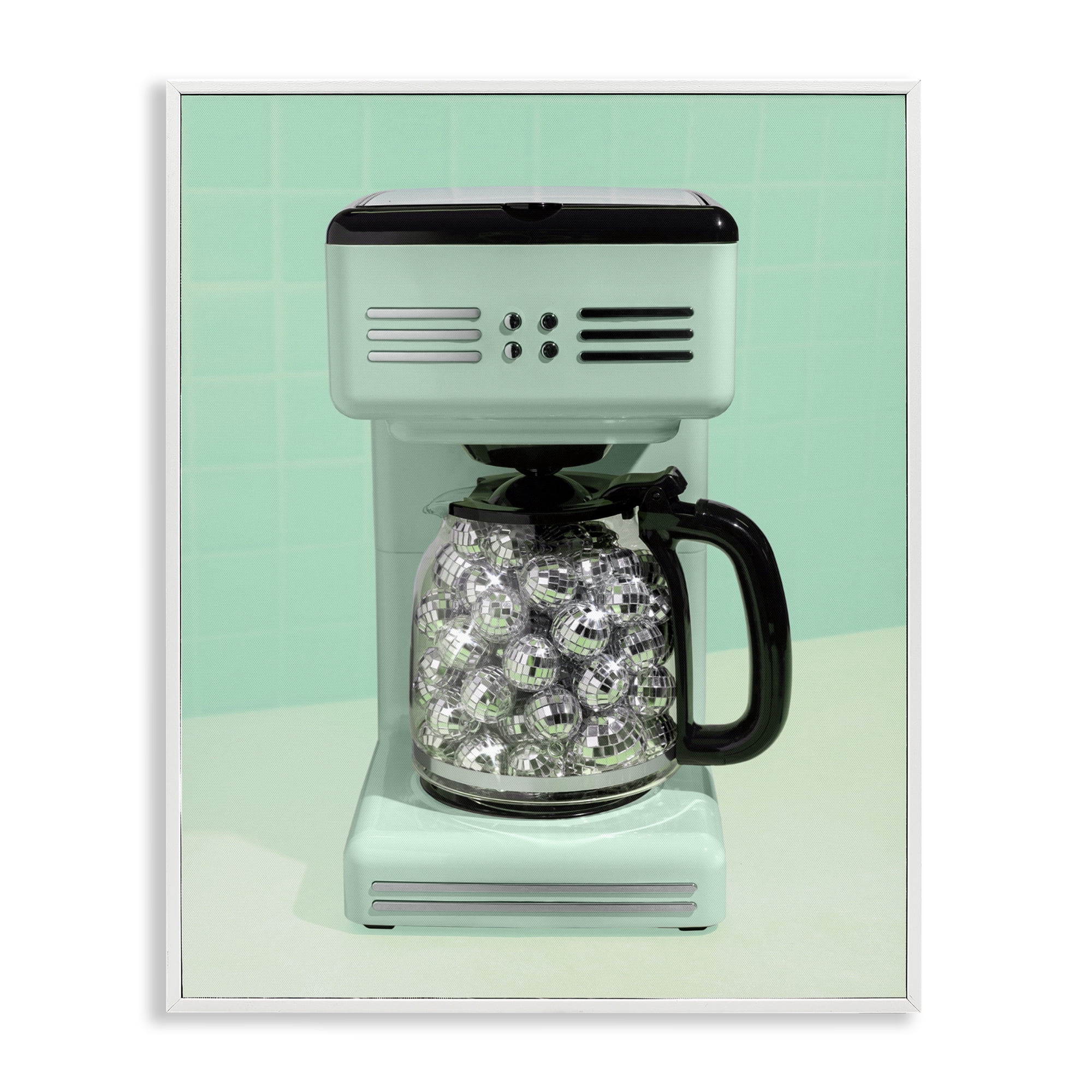 Stupell Industries Disco Coffee Maker over Green White Framed Giclee Art, design by LISH Creative