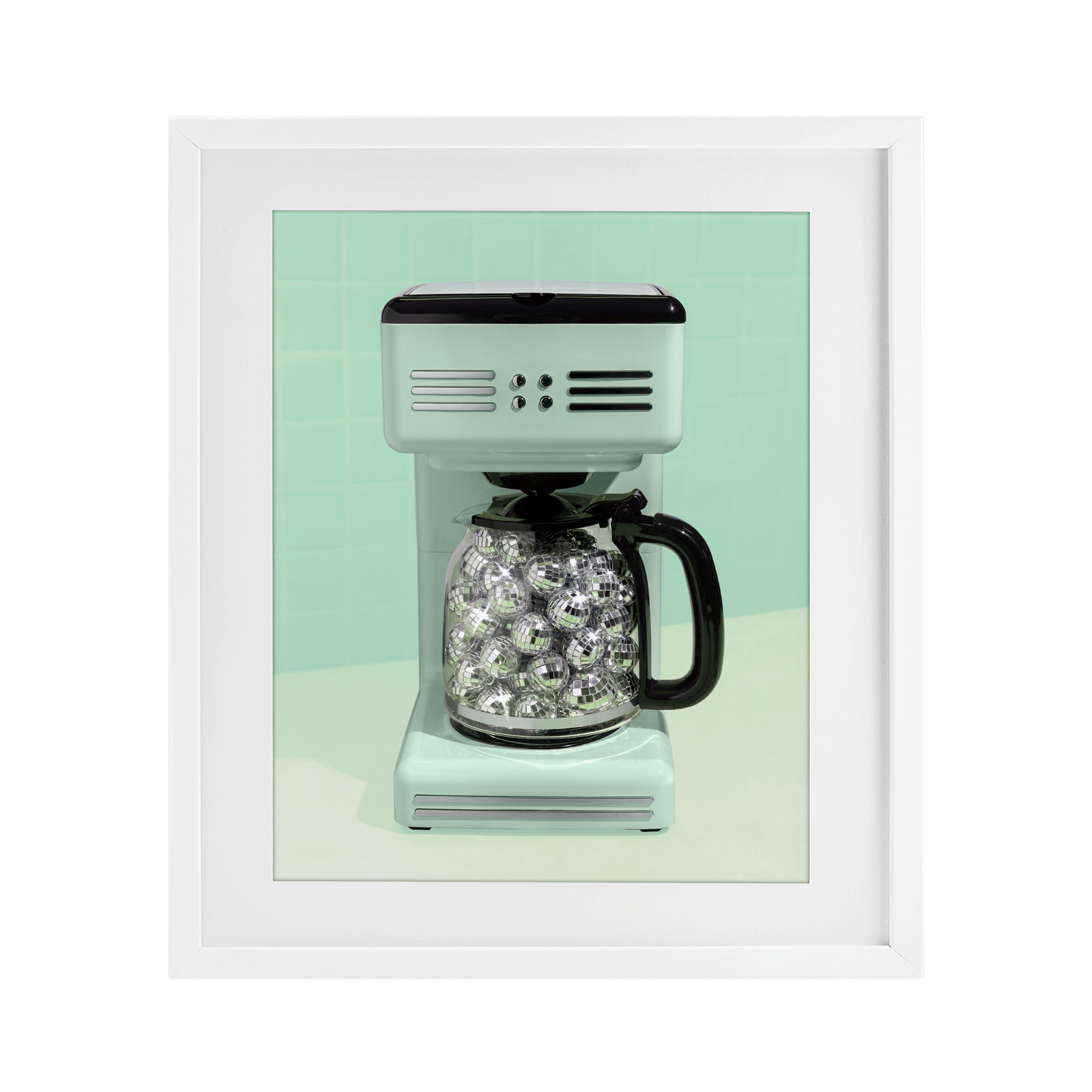 Stupell Industries Disco Coffee Maker over Green White Framed Print Under Glass, design by LISH Creative
