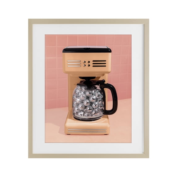 Stupell Industries Contemporary Disco Coffee Maker over Orange Birch Framed Print Under Glass, 13 x 16, by LISH Creative