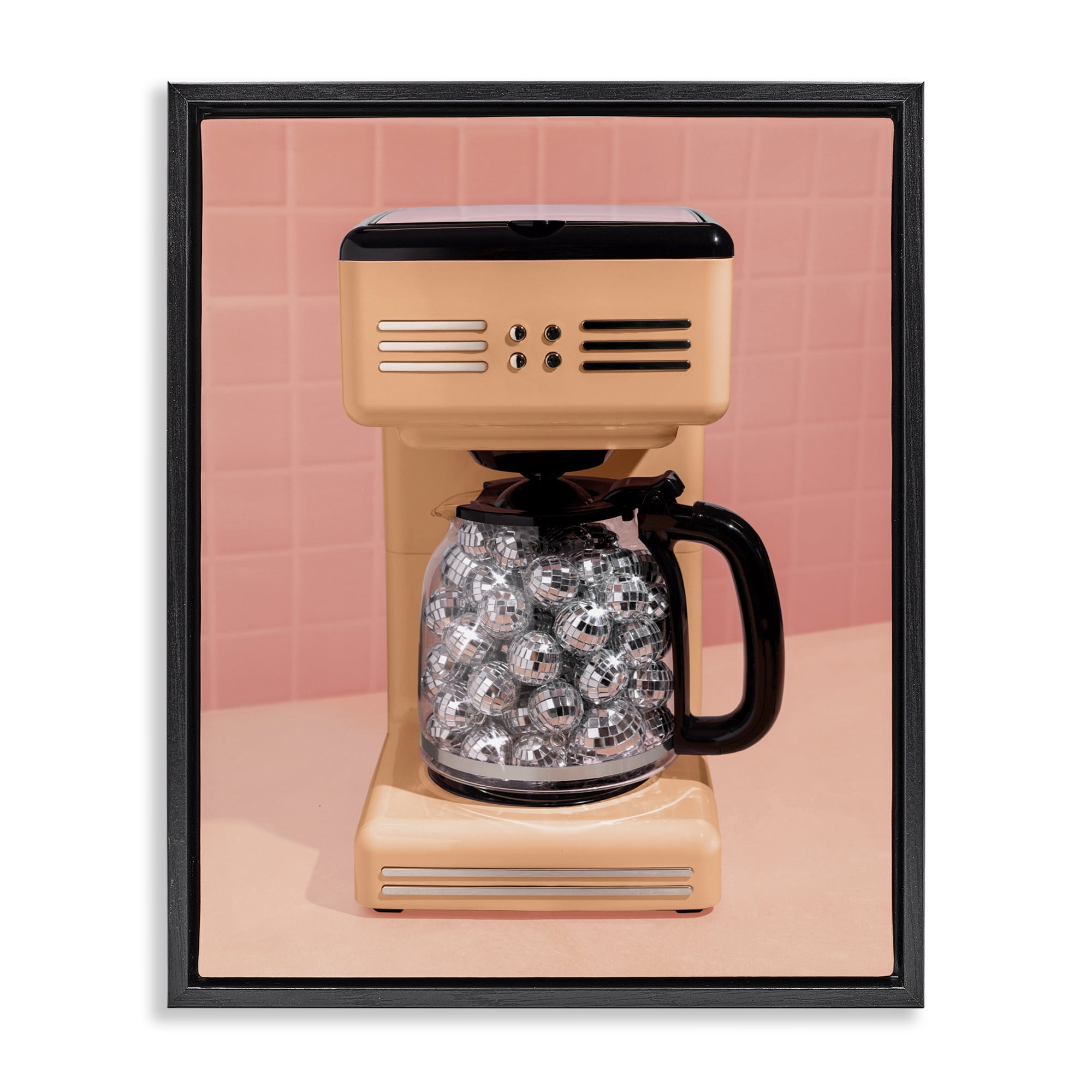 Stupell Industries Disco Coffee Maker over Orange Black Framed Floater Canvas Wall Art, design by LISH Creative