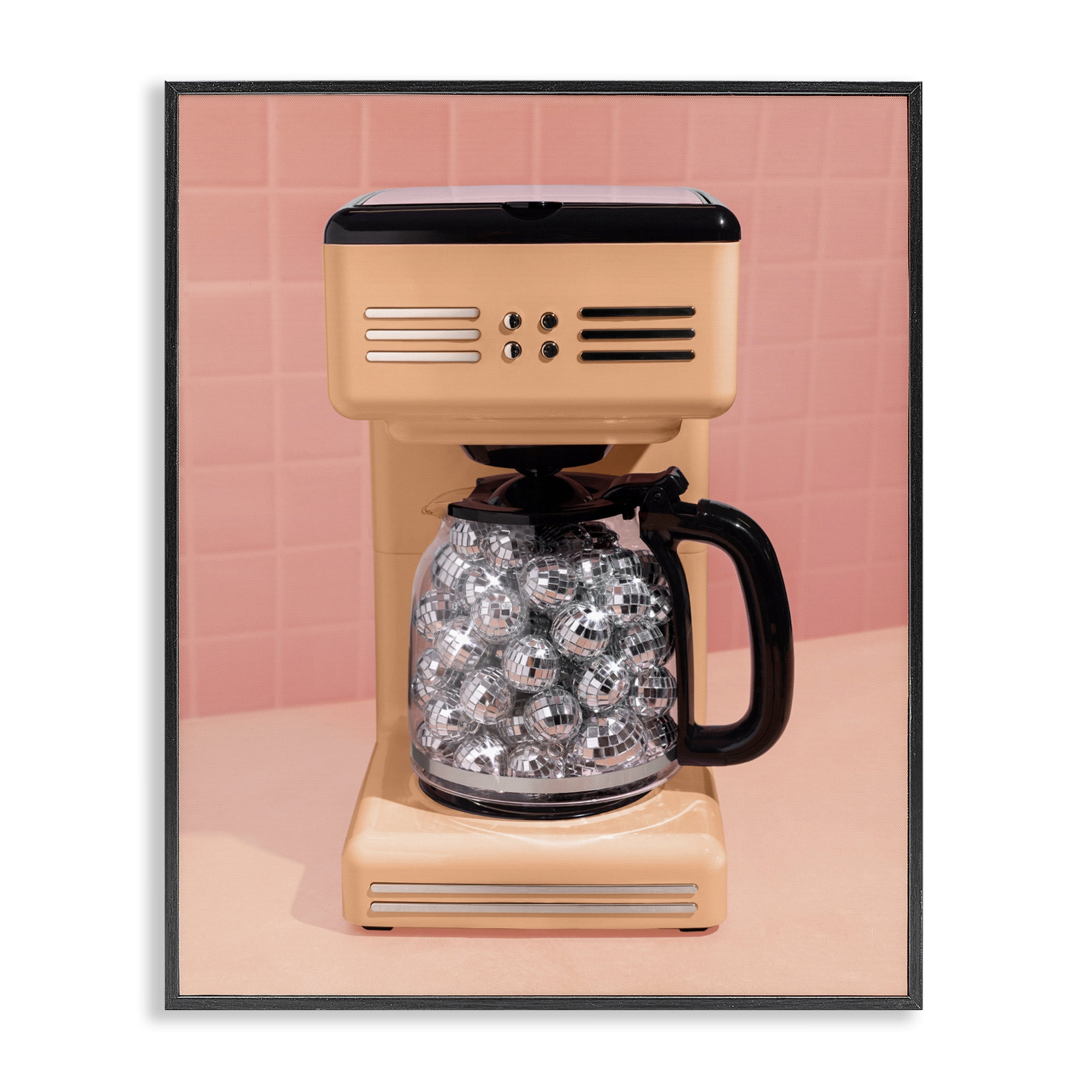 Stupell Industries Disco Coffee Maker over Orange Black Framed Giclee Art, design by LISH Creative