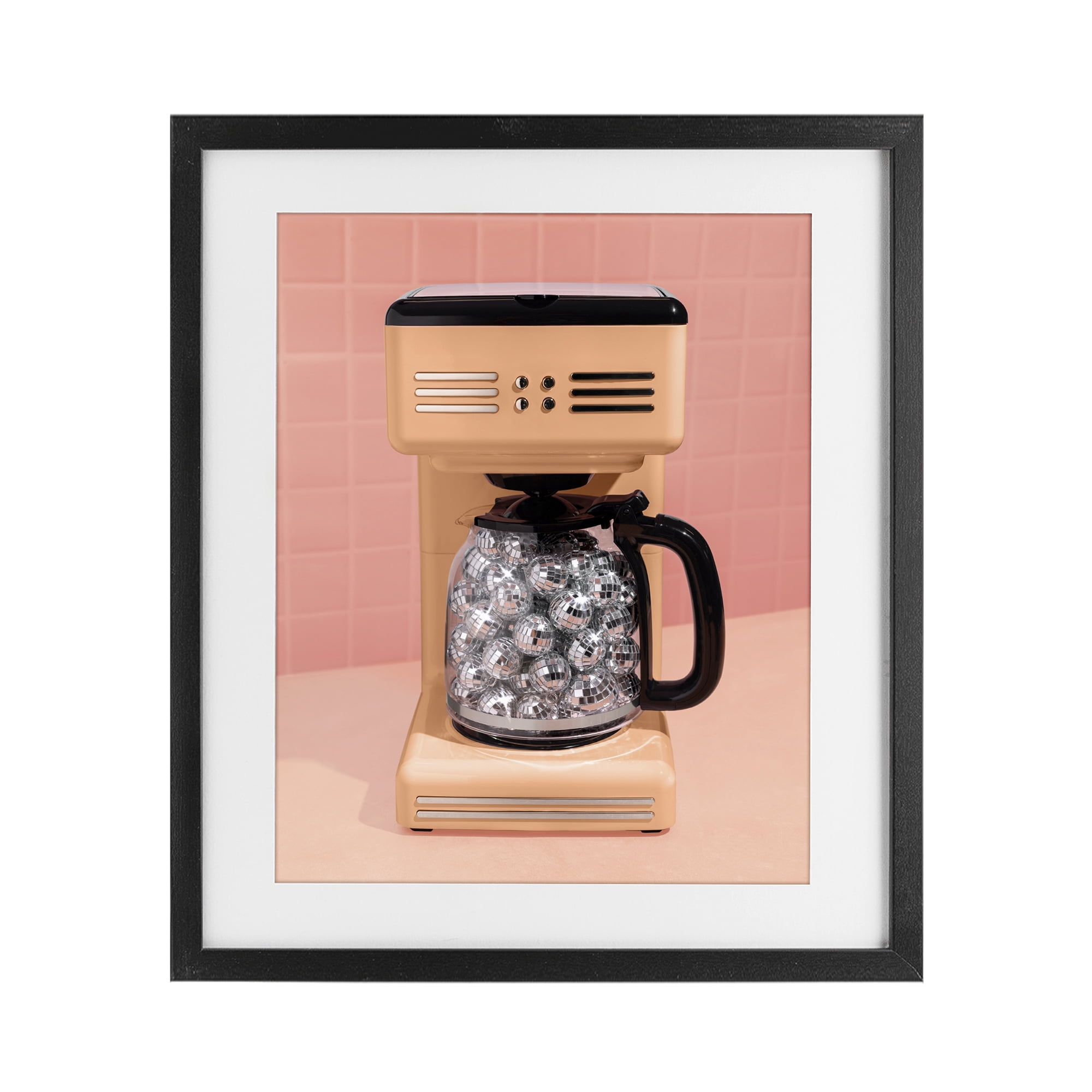 Stupell Industries Disco Coffee Maker over Orange Black Framed Print Under Glass, design by LISH Creative