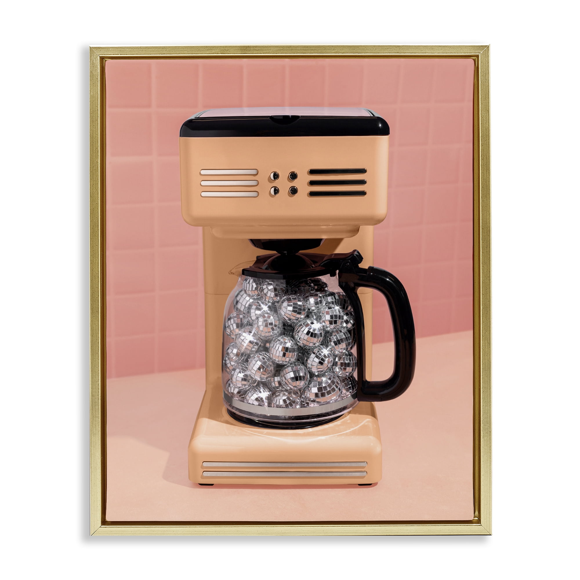 Stupell Industries Disco Coffee Maker over Orange Gold Framed Floater Canvas Wall Art, design by LISH Creative